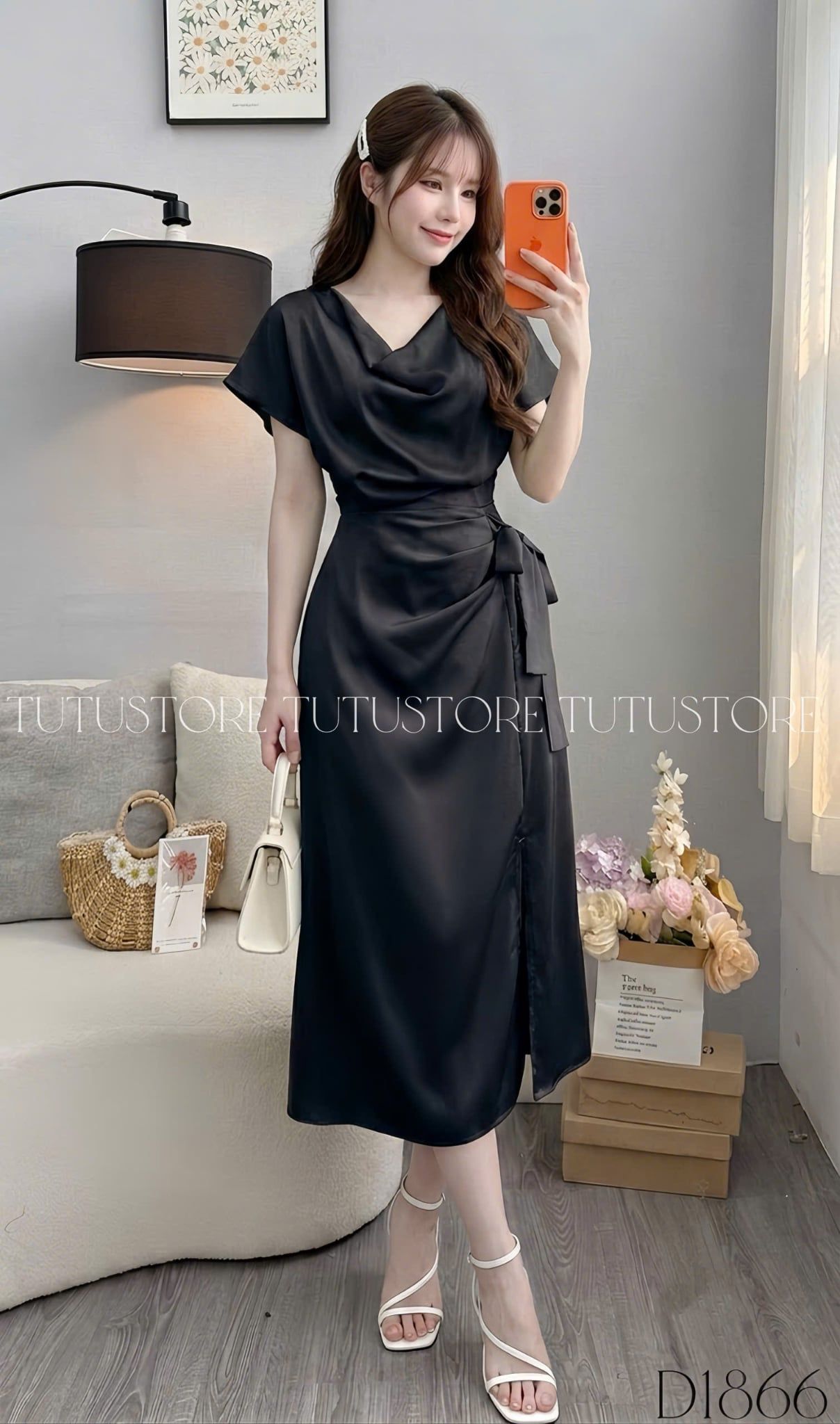Đầm Lụa Thiết Kế Cổ Đổ Buộc Eo Sang Trọng Đầm Đi Tiệc TuTu Store Mã D1866