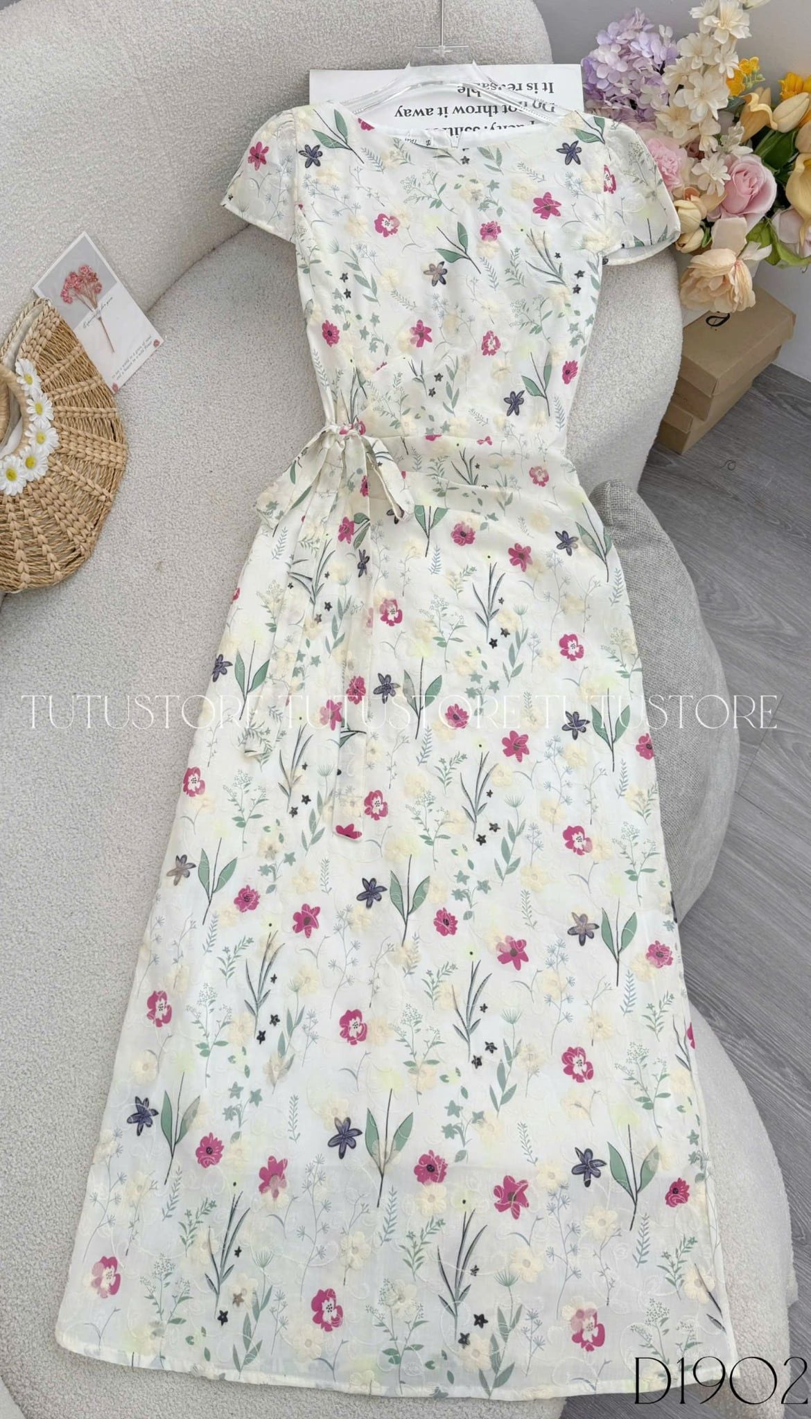 Đầm Thiết Kế Cổ Tròn Buộc Eo Dáng Dài Đầm Đi Tiệc TuTu Store Mã D1902