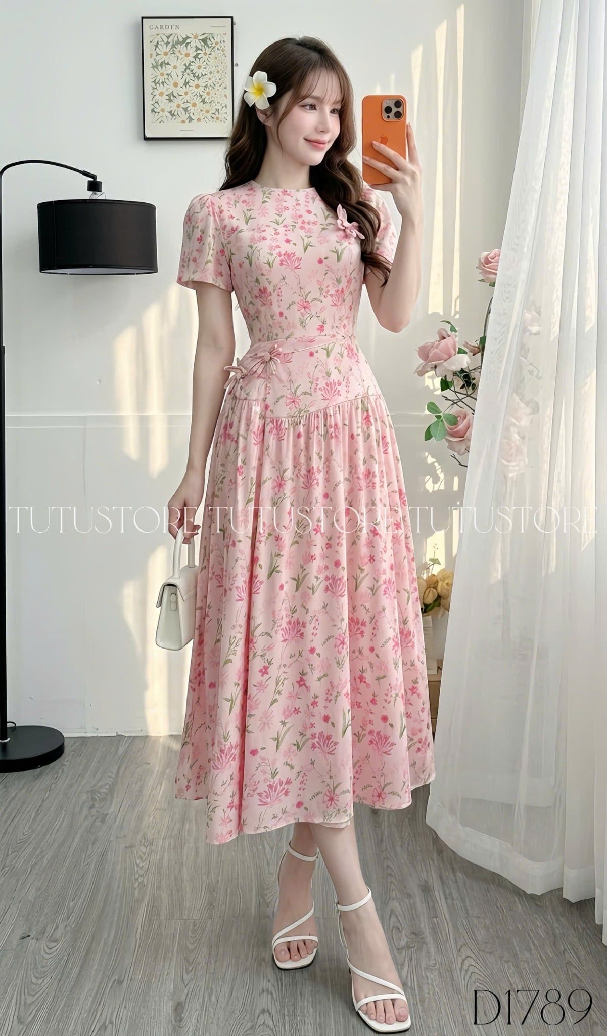 Đầm Hoa Thiết Kế Cổ Tròn Đính Hoa Chiết Eo Đi Chơi TuTu Store Mã D1789