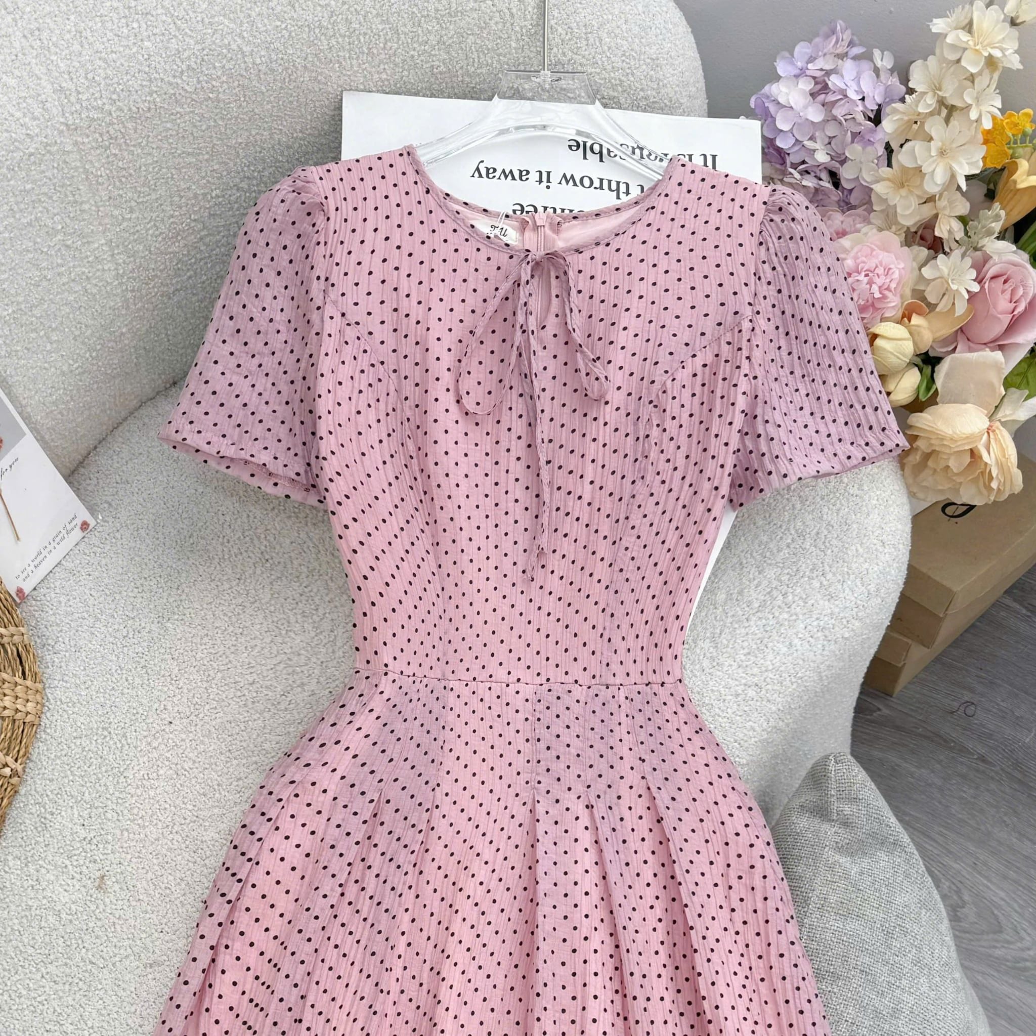 Đầm Thiết Kế Cổ Tròn Dáng Xòe Chấm Bi Đầm Đi Tiệc TuTu Store Mã D1899
