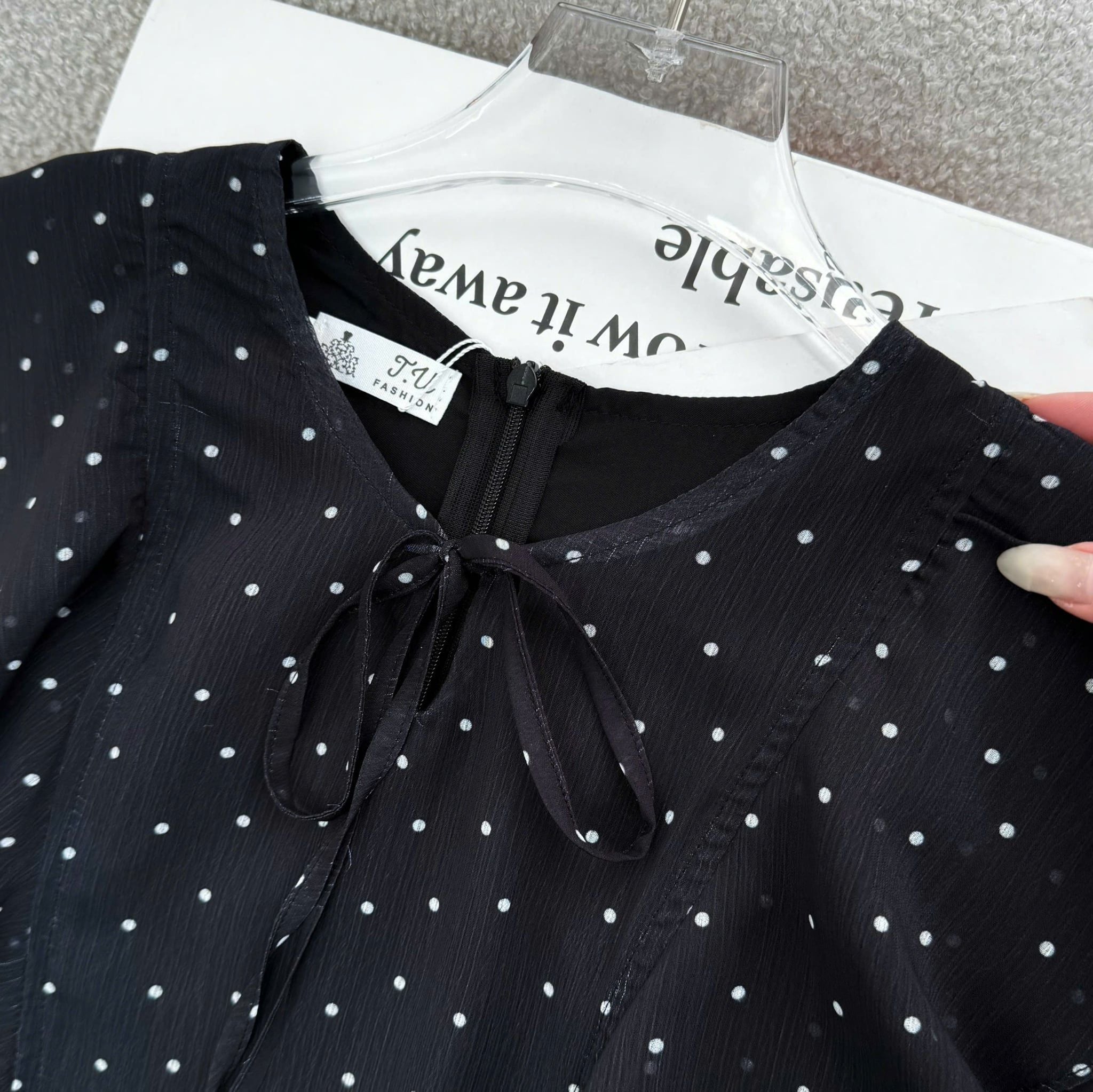 Đầm Thiết Kế Vai Bèo Cánh Tiên Dáng Xòe Chấm Bi Xinh Xắn Đi Chơi TuTu Store mã D1812