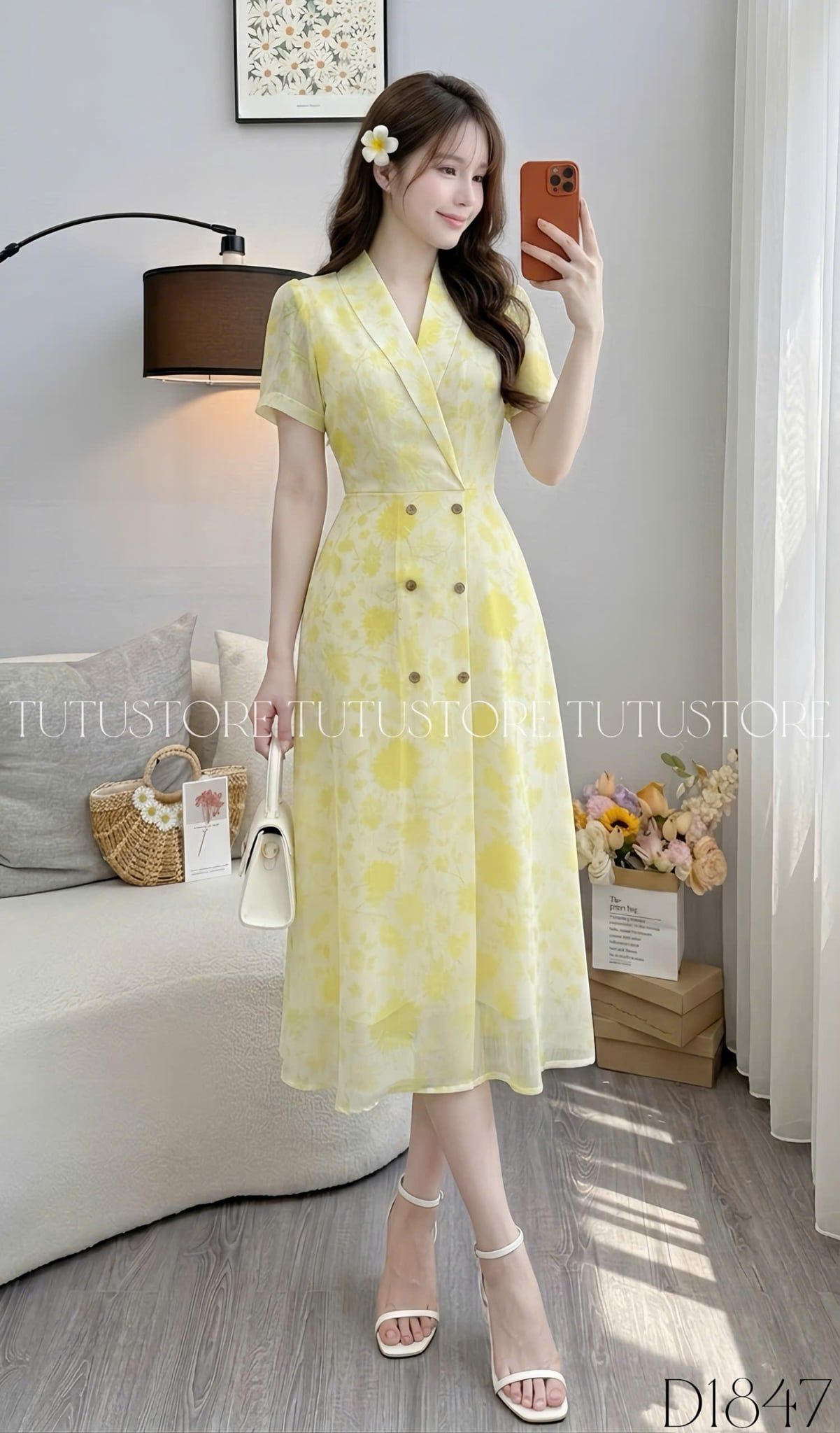 Đầm Hoa Thiết Kế Cổ V Dáng Dài Đầm Đi Tiệc TuTu Store Mã D1847