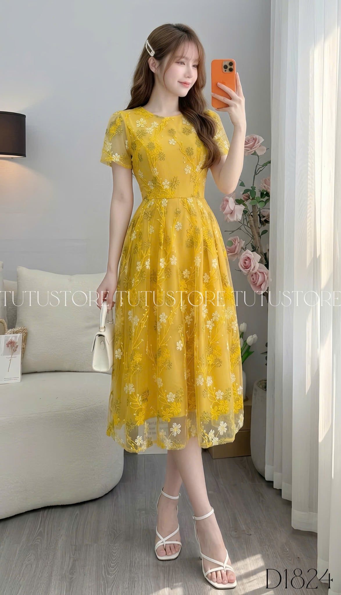 Đầm Thiết Kế Ren Thêu Cổ Tròn Dáng Xòe Đi Chơi TuTu Store Mã D1824