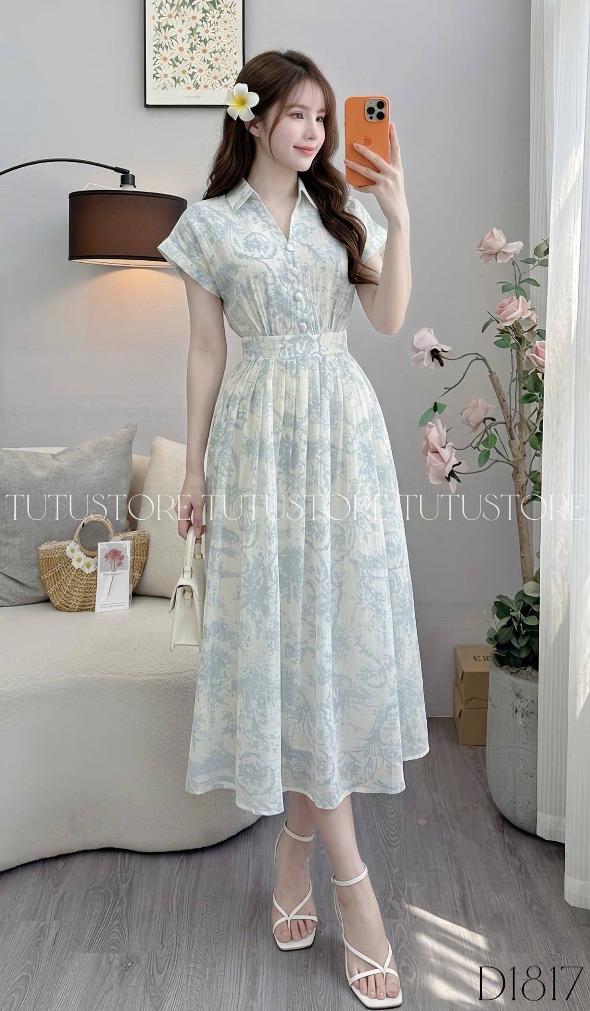 Đầm Thiết Kế Cổ Sơ Mi Ngắn Tay Dáng Xòe Công Sở TuTu Store Mã D1817