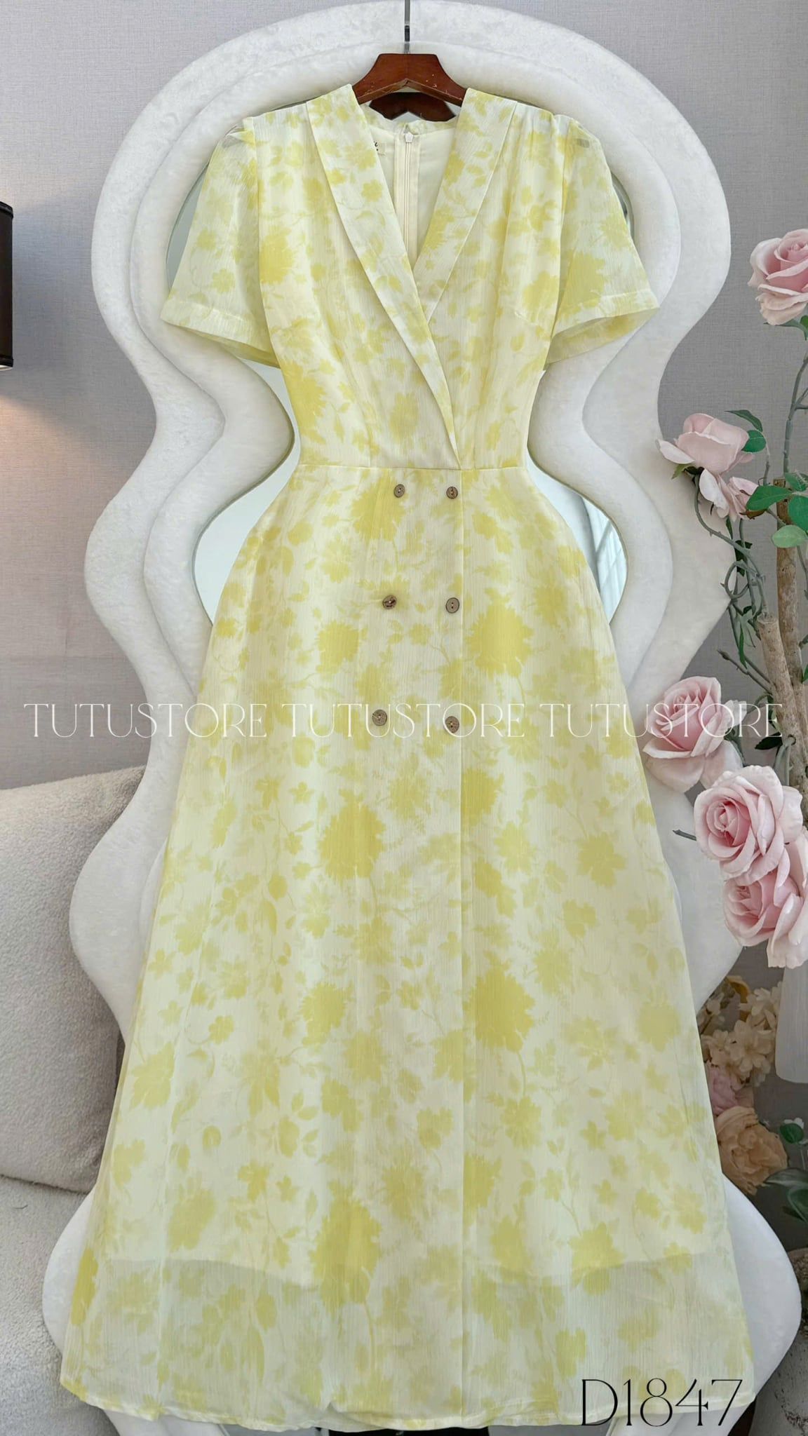 Đầm Hoa Thiết Kế Cổ V Dáng Dài Đầm Đi Tiệc TuTu Store Mã D1847