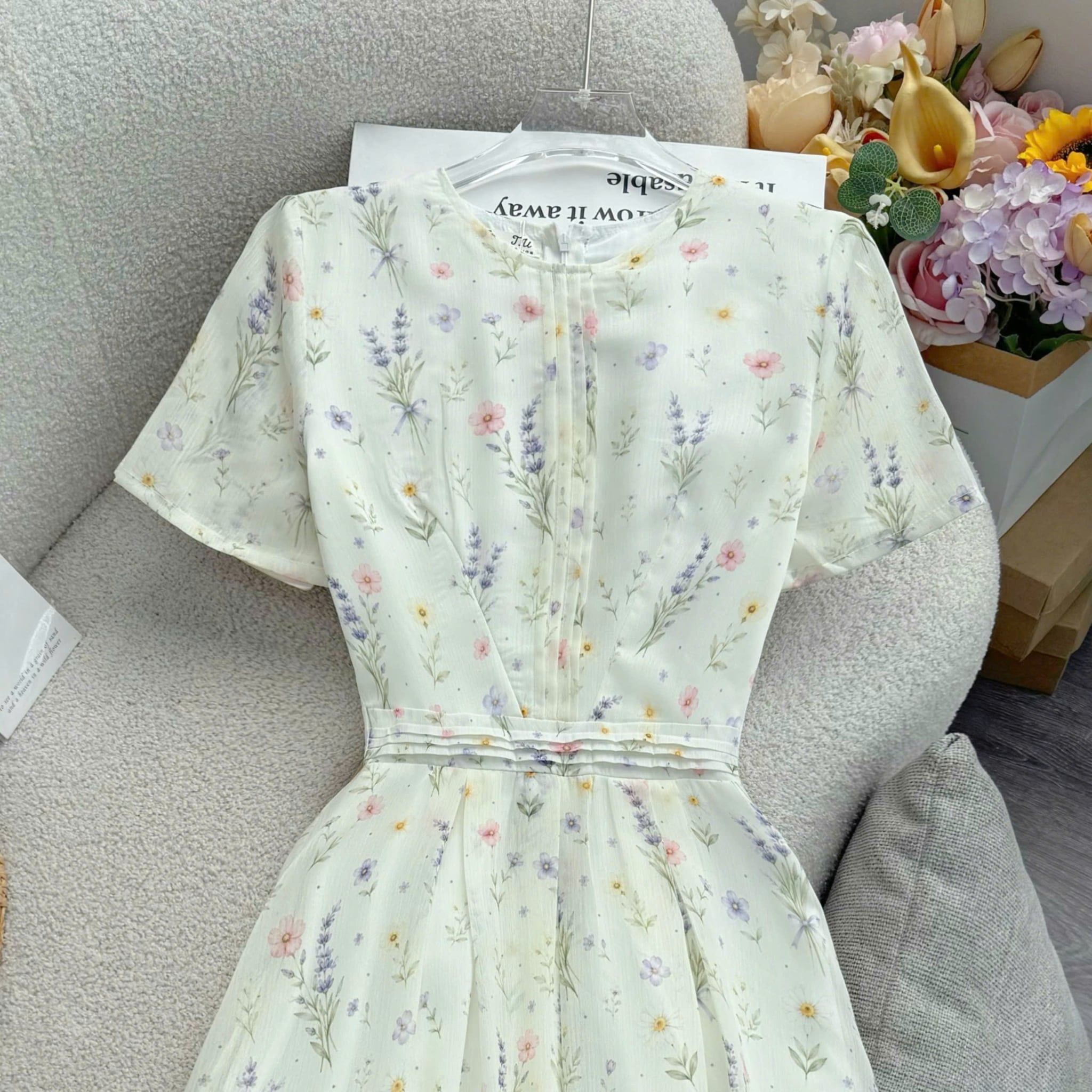 Đầm Thiết Kế Cổ Tròn Dáng Xòe Hoa Nhí Đầm Đi Tiệc TuTu Store Mã D1855