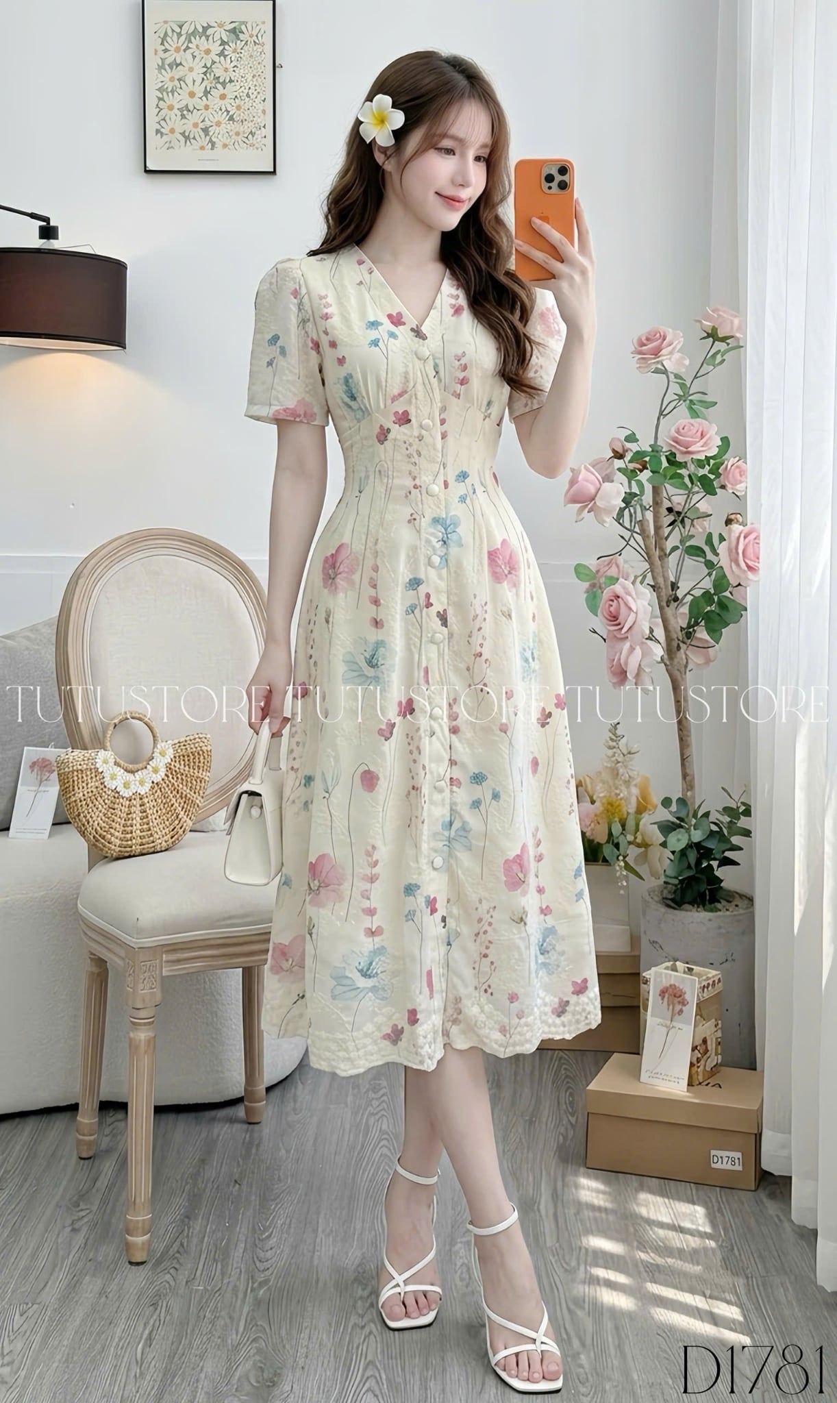 Đầm Hoa Thiết Kế Cổ Tim Dáng A Đi Chơi TuTu Store Mã D1781