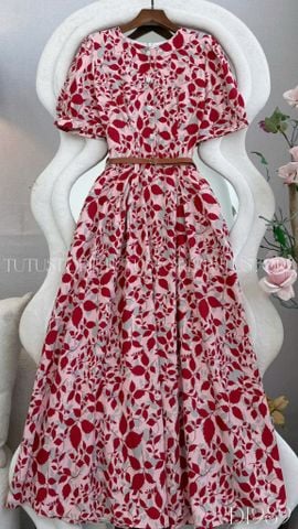 Đầm Nữ Thiết Kế Cổ Tròn Dáng Xòe Hoa Tiết Lá Đầm Đi Tiệc TuTu Store Mã D1989