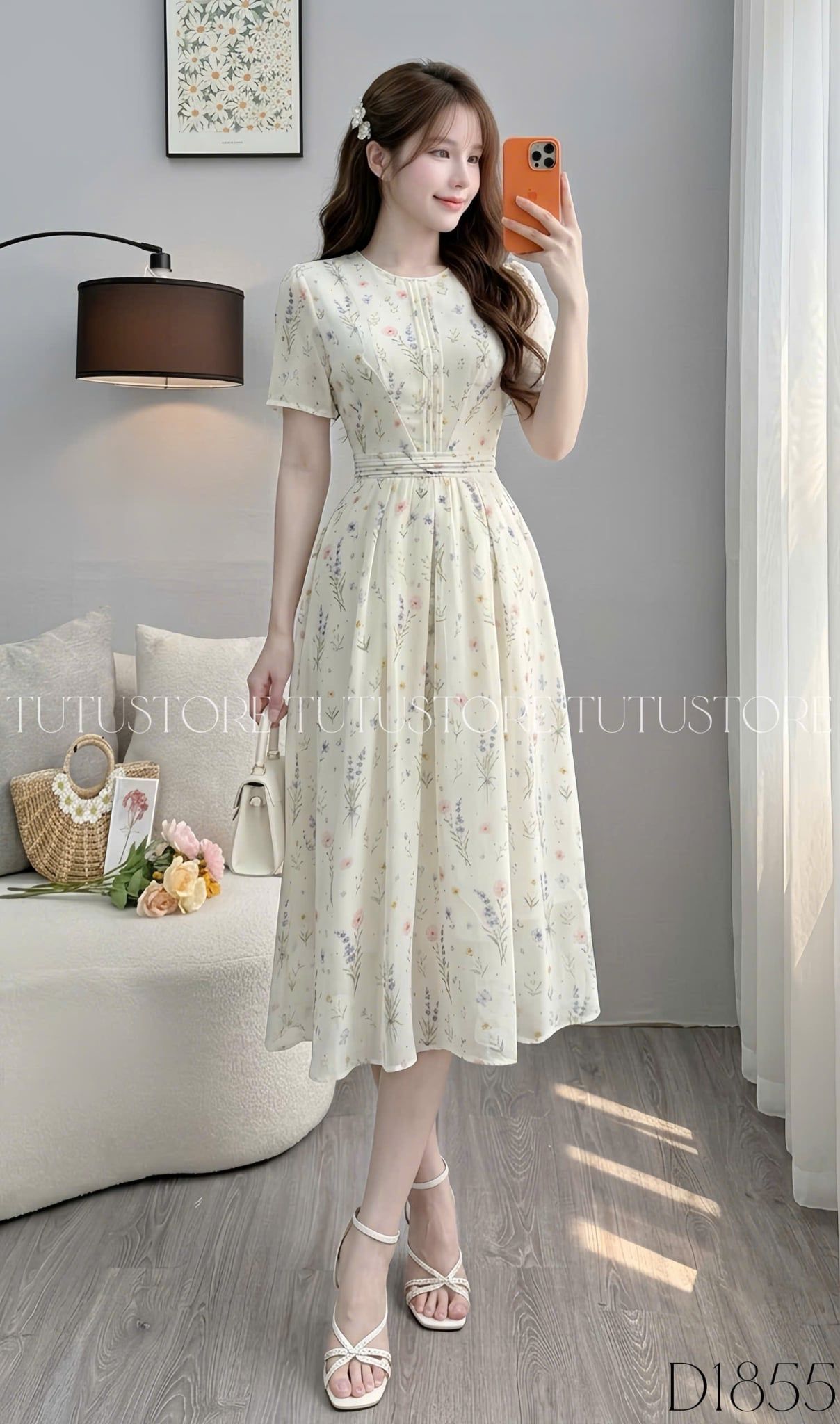 Đầm Thiết Kế Cổ Tròn Dáng Xòe Hoa Nhí Đầm Đi Tiệc TuTu Store Mã D1855