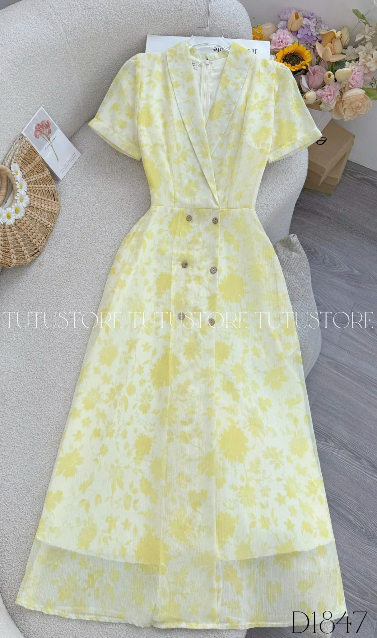 Đầm Hoa Thiết Kế Cổ V Dáng Dài Đầm Đi Tiệc TuTu Store Mã D1847
