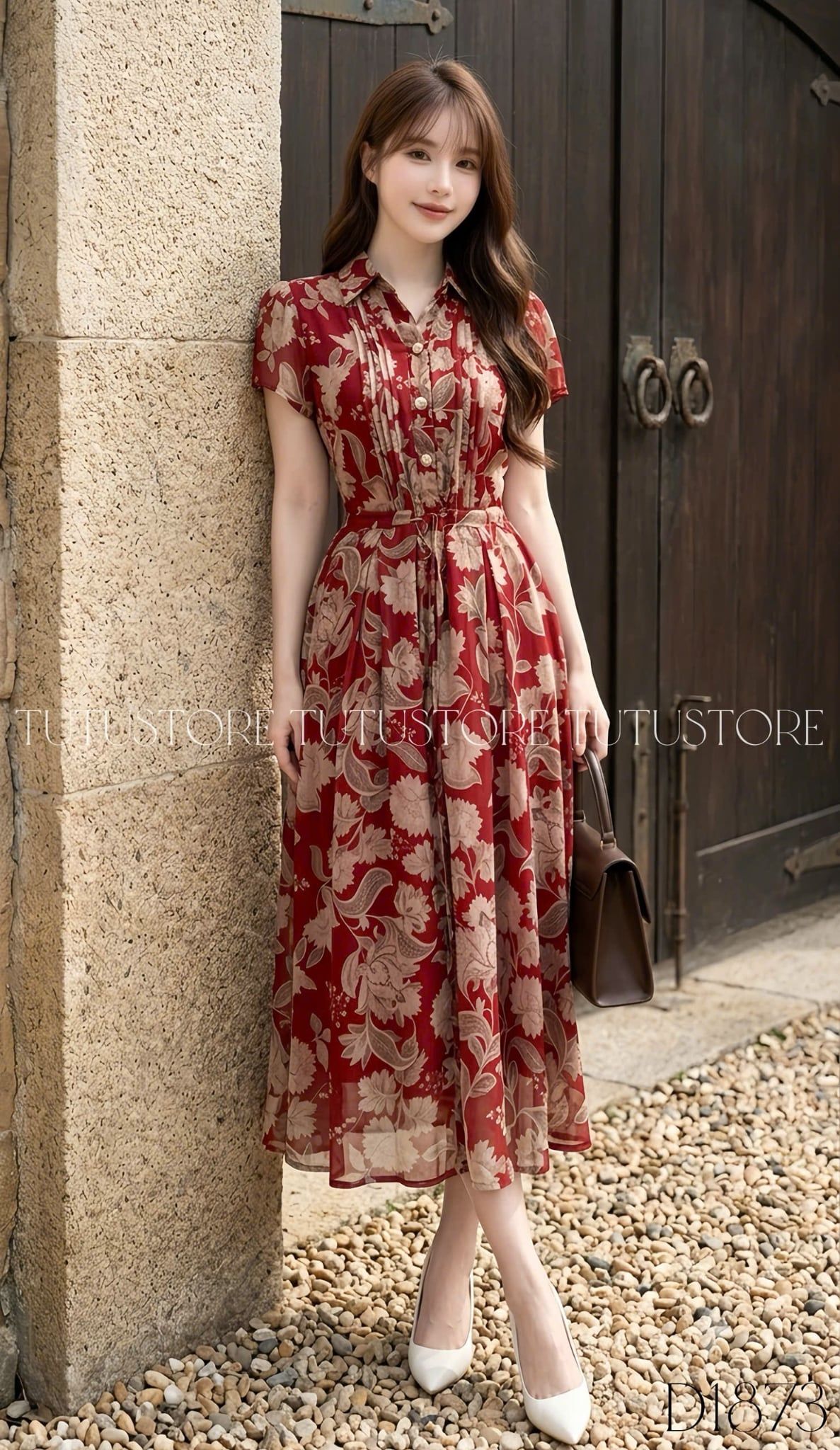 Đầm Thiết Kế Cổ Sơ Mi Dáng Xòe Họa Tiết Hoa Đầm Đi Tiệc TuTu Store Mã D1873