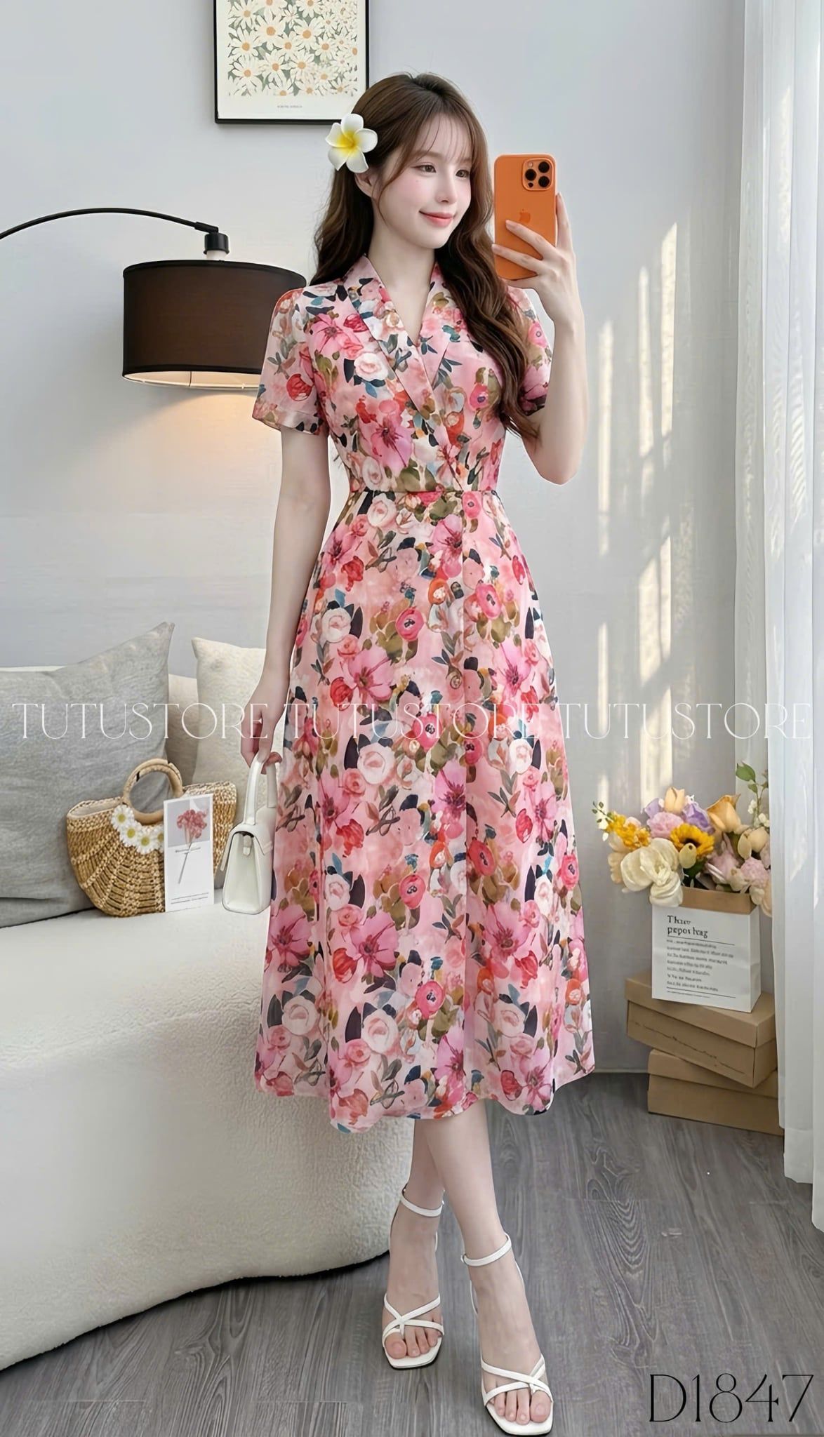 Đầm Hoa Thiết Kế Cổ V Dáng Dài Đầm Đi Tiệc TuTu Store Mã D1847