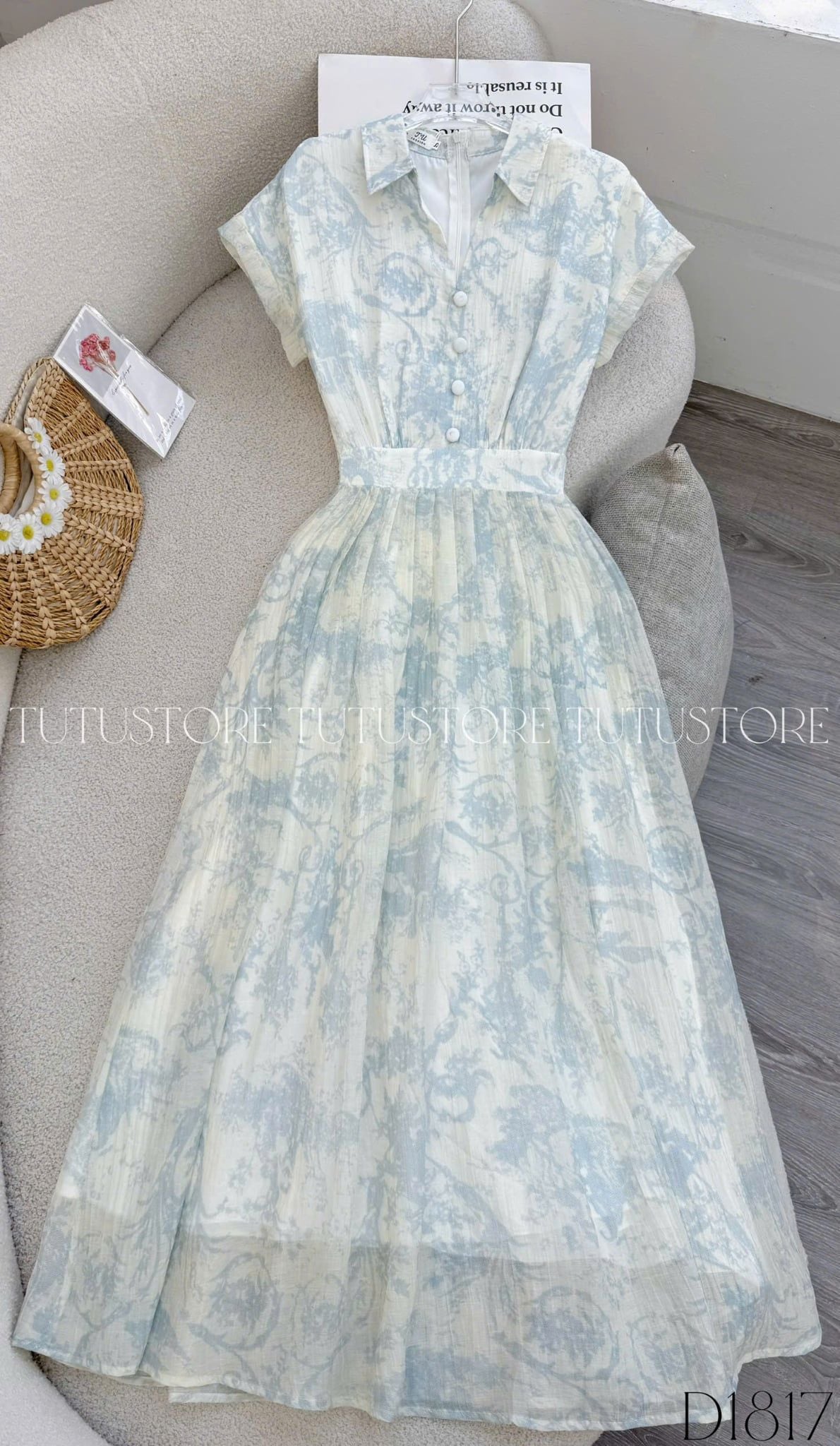 Đầm Thiết Kế Cổ Sơ Mi Ngắn Tay Dáng Xòe Công Sở TuTu Store Mã D1817