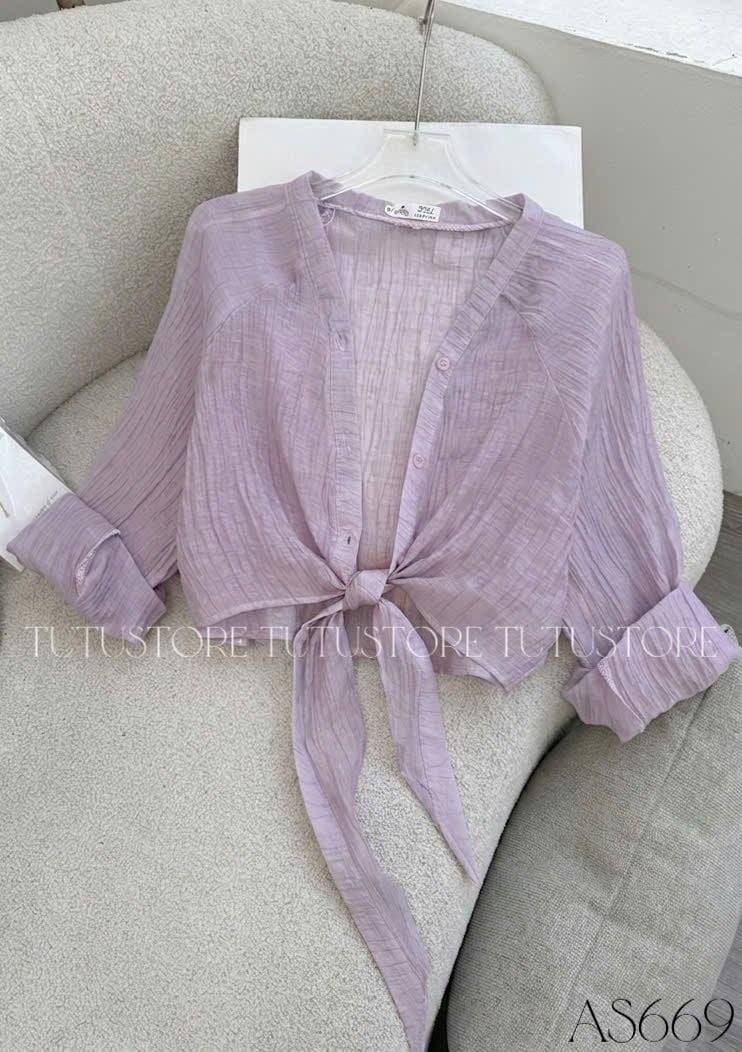 Áo Thiết Kế Kiểu Sơ Mi Mỏng Khoác Ngoài Có Vạt Dài Buộc Eo TuTu Store Mã AS669