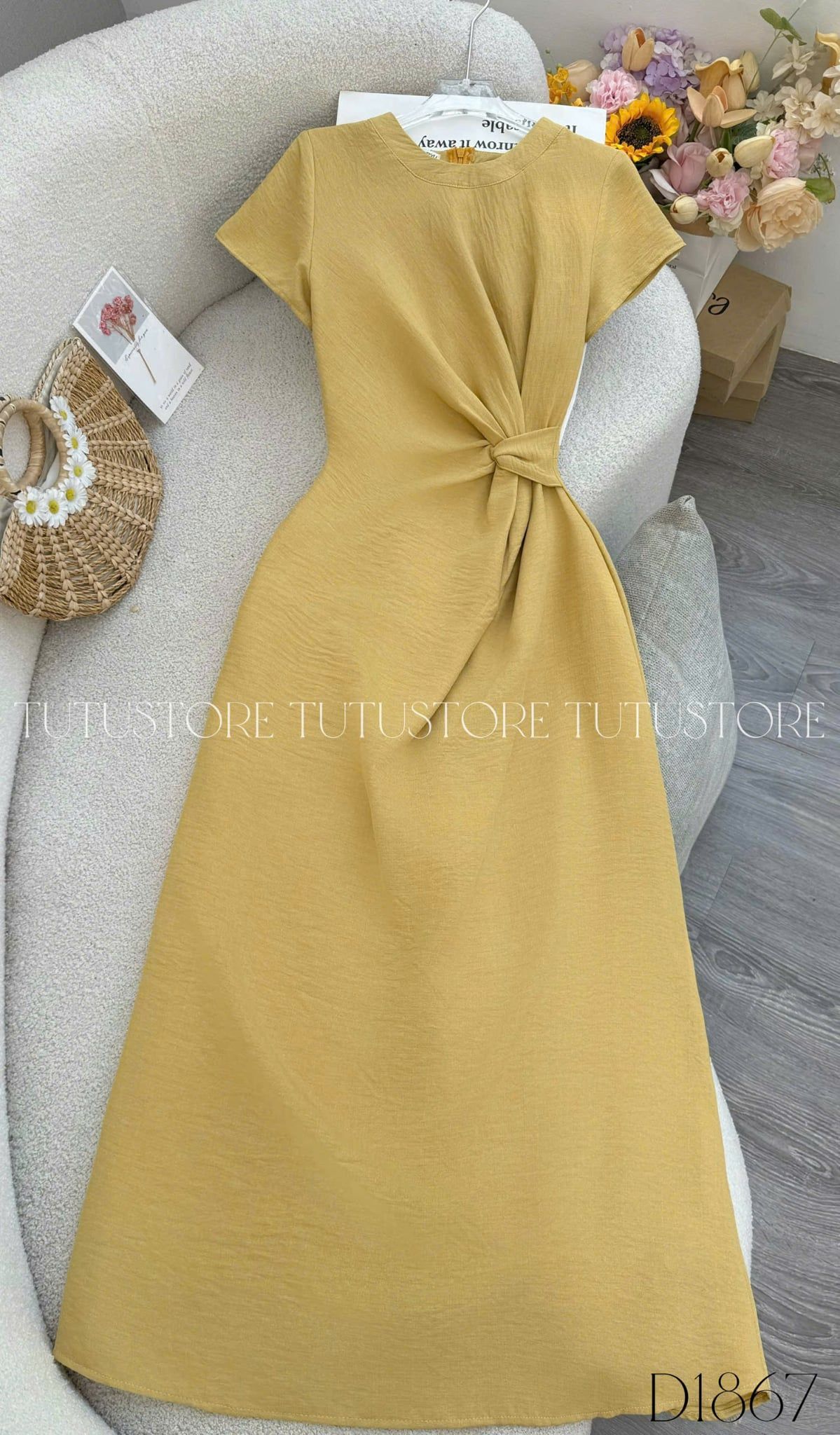 Đầm Thiết Kế Cổ Tròn Nhấn Eo Dáng Dài Đầm Đi Tiệc TuTu Store Mã D1867