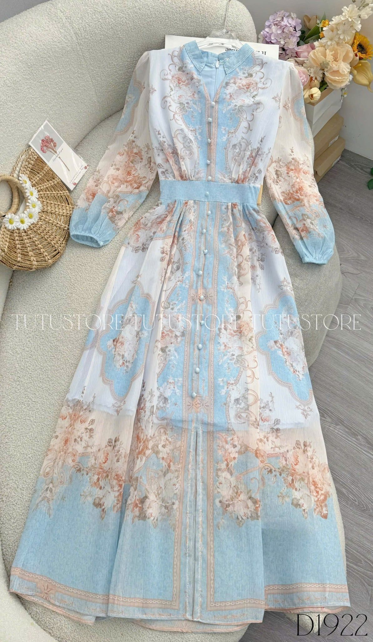 Đầm Thiết Kế Cổ V Đính Nút Dáng Dài Đầm Đi Tiệc TuTu Store Mã D1922