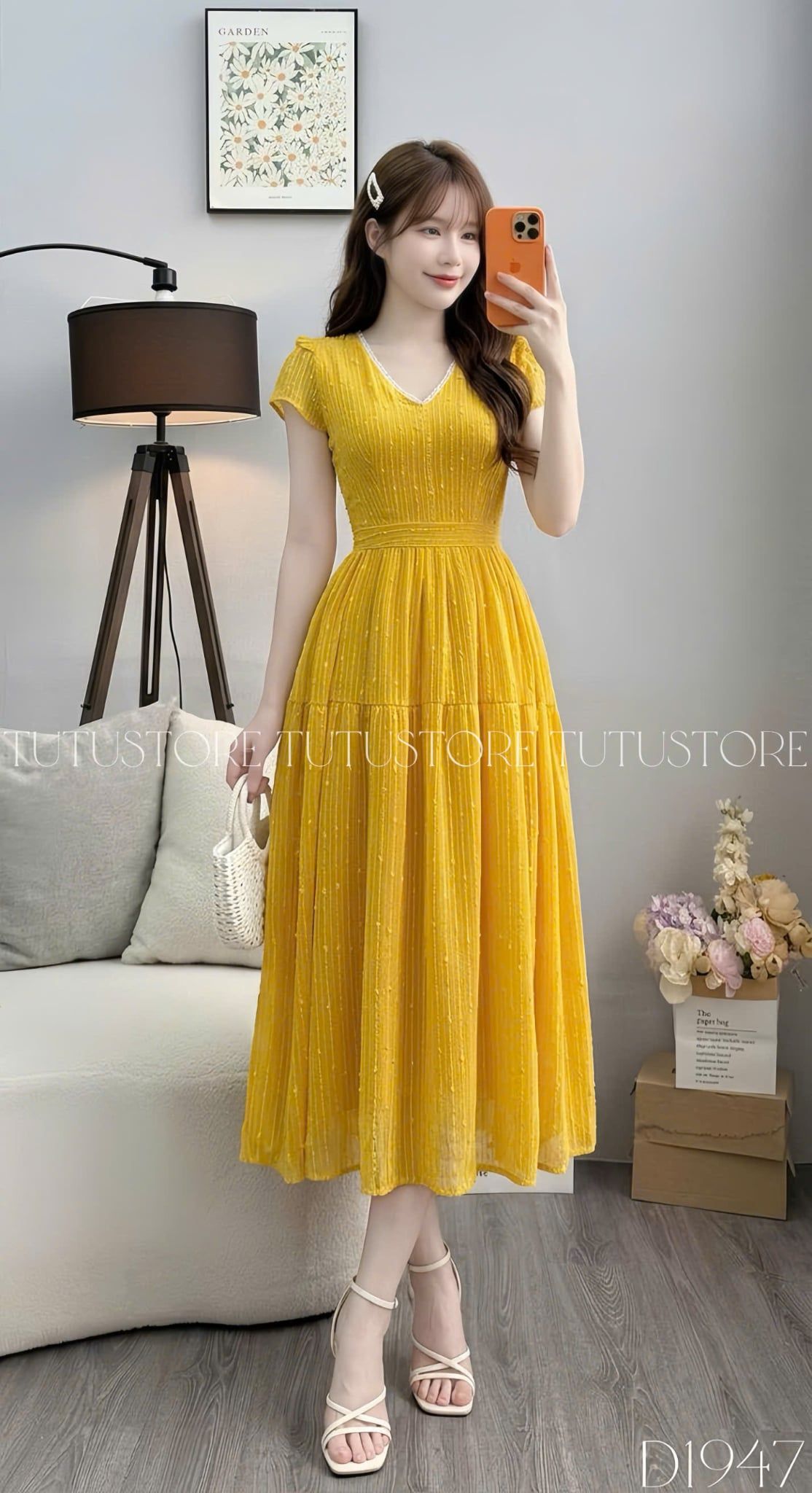 Đầm Thiết Kế Cổ V Chiết Eo Dáng Xòe Đi Tiệc TuTu Store Mã D1947