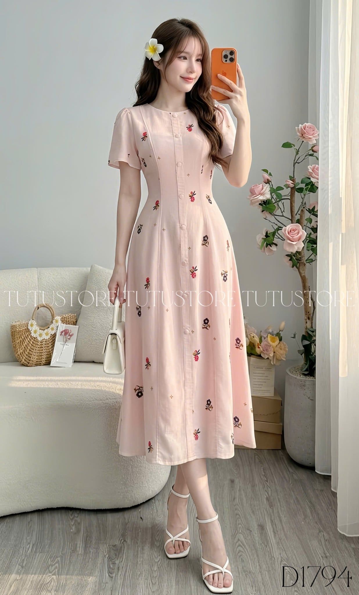 Đầm Thiết Kế Nút Kiểu Dáng Dài Thanh Lịch Đi Chơi TuTu Store Mã D1794