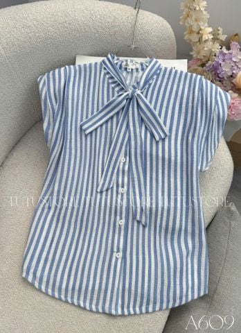 Áo Sơ Mi Thiết Kế Thắt Nơ Sọc Thanh Lịch Đi Làm TuTu Store Mã A609