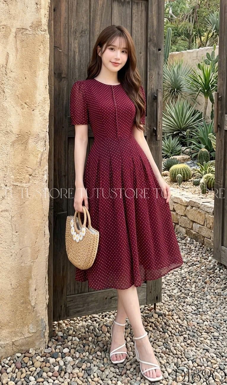 Đầm Thiết Kế Cổ Tròn Dáng Xòe Chấm Bi Đầm Đi Tiệc TuTu Store Mã D1890
