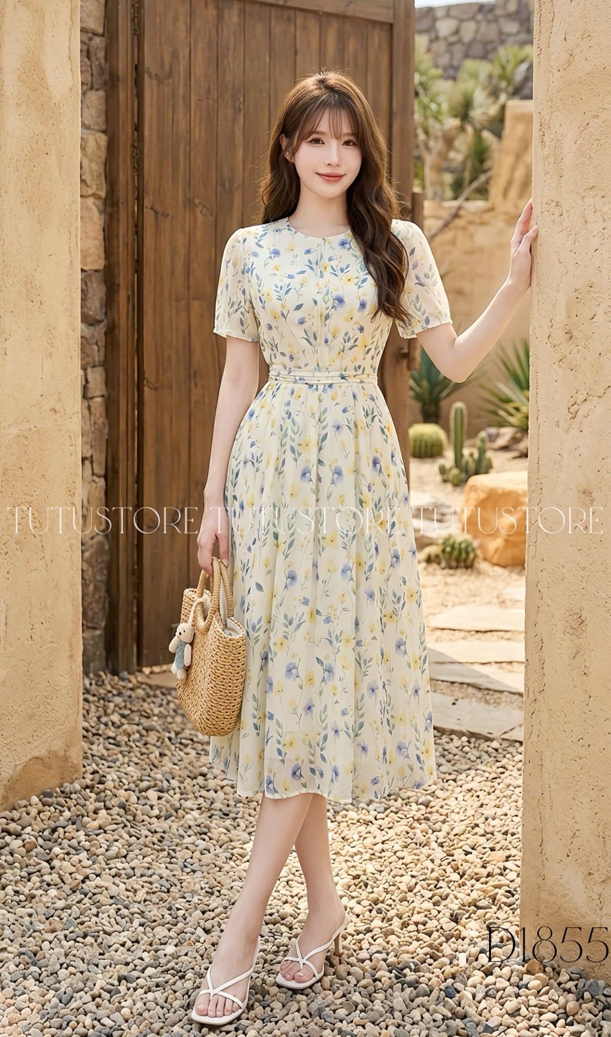 Đầm Thiết Kế Cổ Tròn Dáng Xòe Hoa Nhí Đầm Đi Tiệc TuTu Store Mã D1855