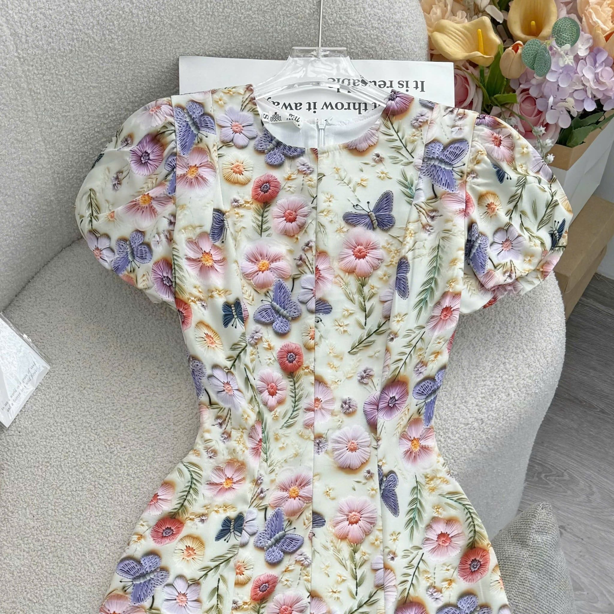 Đầm Hoa Thiết Kế Cổ Tròn Dáng Đuôi Cá Nhẹ Đầm Đi Tiệc TuTu Store Mã D1852
