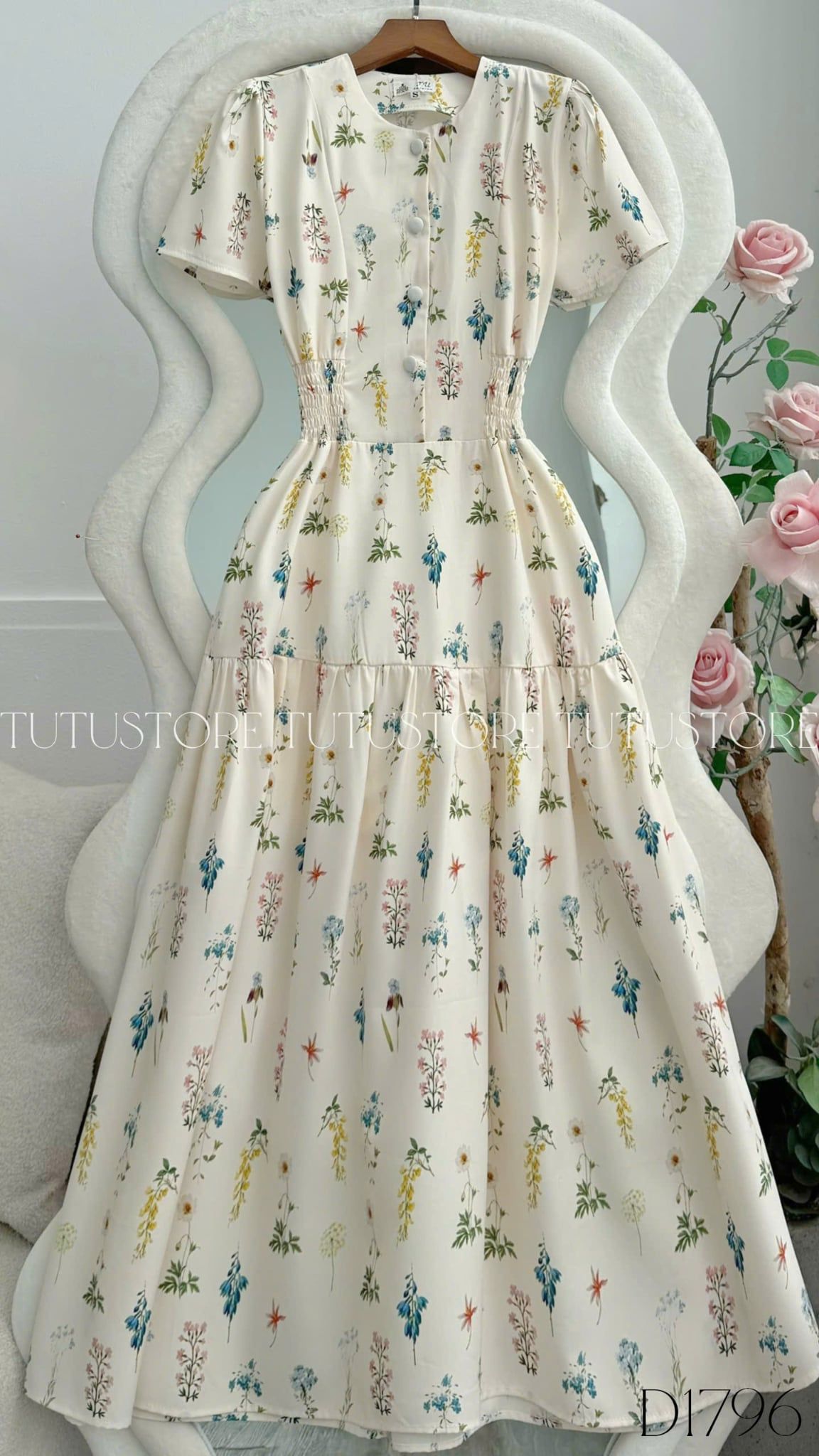 Đầm Thiết Kế Kiểu Cổ Sơ Mi Dáng Xòe Hoa Nhí Đi Chơi TuTu Store Mã D1796