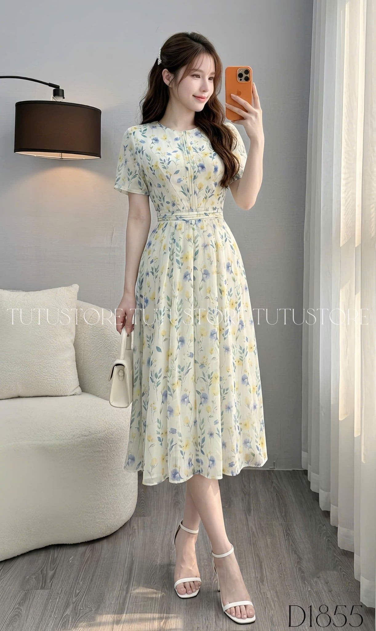 Đầm Thiết Kế Cổ Tròn Dáng Xòe Hoa Nhí Đầm Đi Tiệc TuTu Store Mã D1855