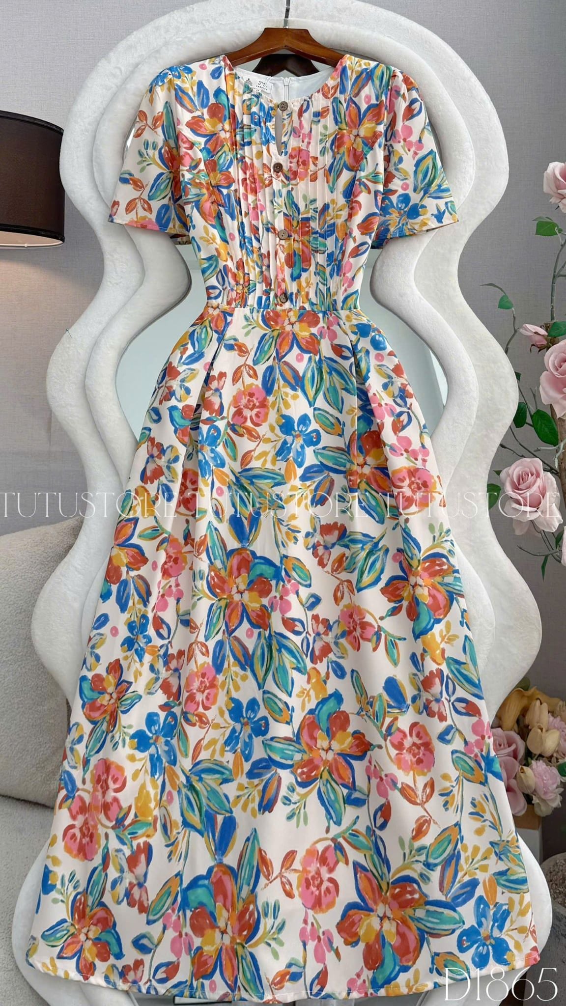 Đầm Thiết Kế Cổ Tròn Đính Nút Trước Ngực Dáng Dài Đầm Đi Tiệc TuTu Store Mã D1865