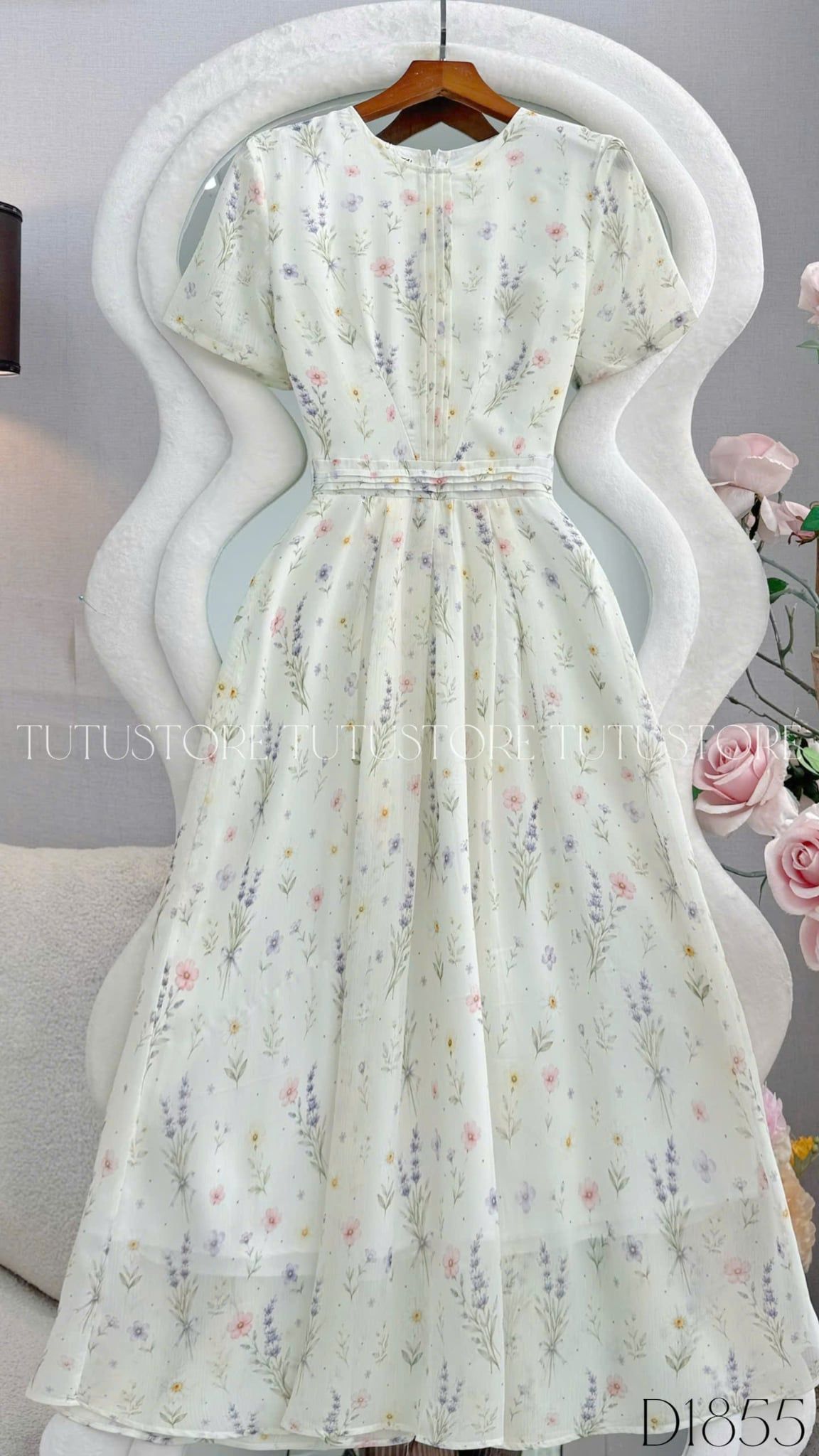 Đầm Thiết Kế Cổ Tròn Dáng Xòe Hoa Nhí Đầm Đi Tiệc TuTu Store Mã D1855