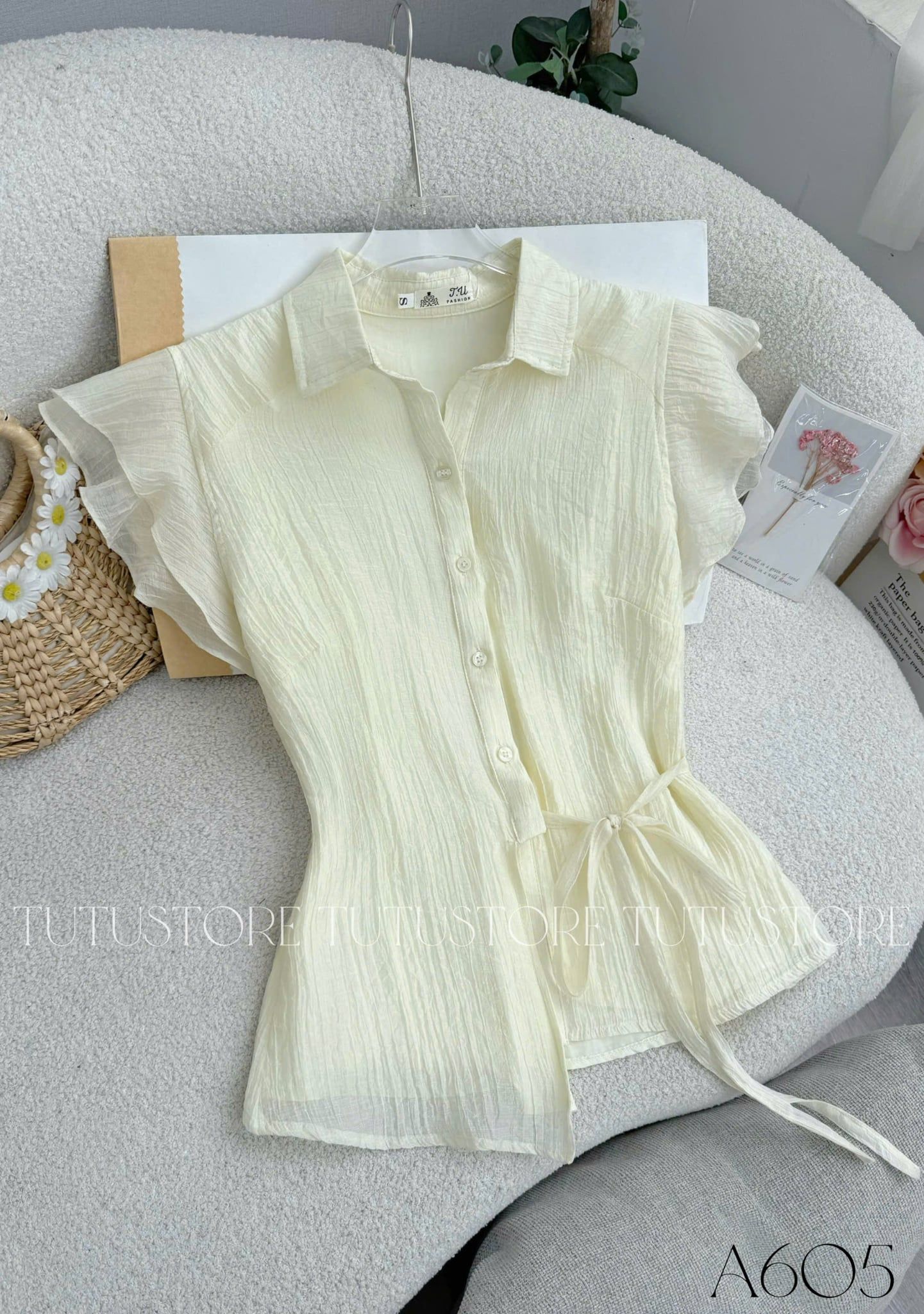 Áo Thiết Kế Cổ Sơ Mi Vai Bèo Đi Chơi TuTu Store Mã A605