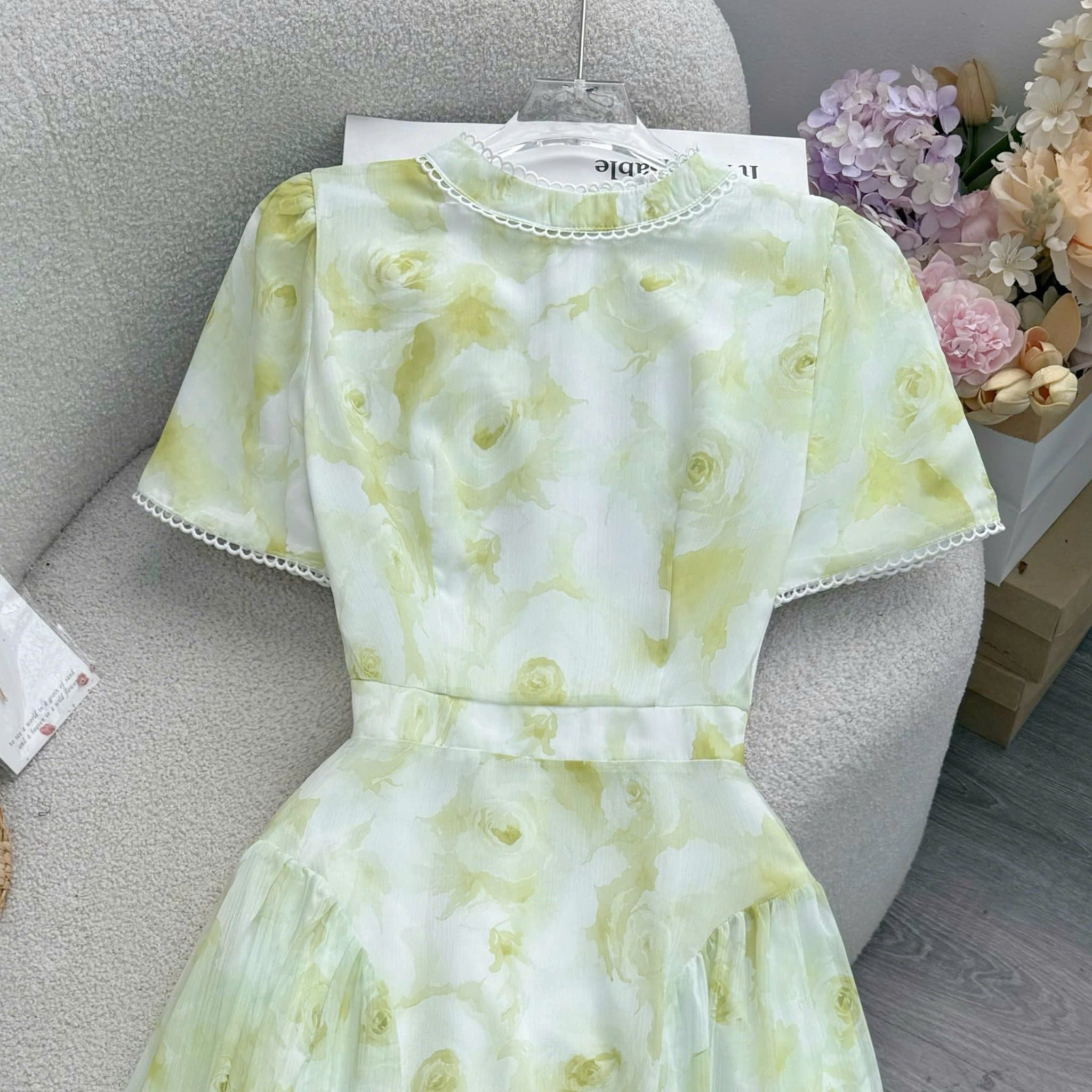 Đầm Thiết Kế Cổ Trụ Dáng Xòe Họa Tiết Hoa Đầm Đi Tiệc TuTu Store Mã D1916