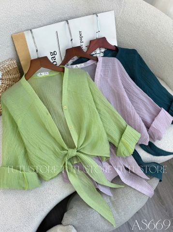 Áo Thiết Kế Kiểu Sơ Mi Mỏng Khoác Ngoài Có Vạt Dài Buộc Eo TuTu Store Mã AS669