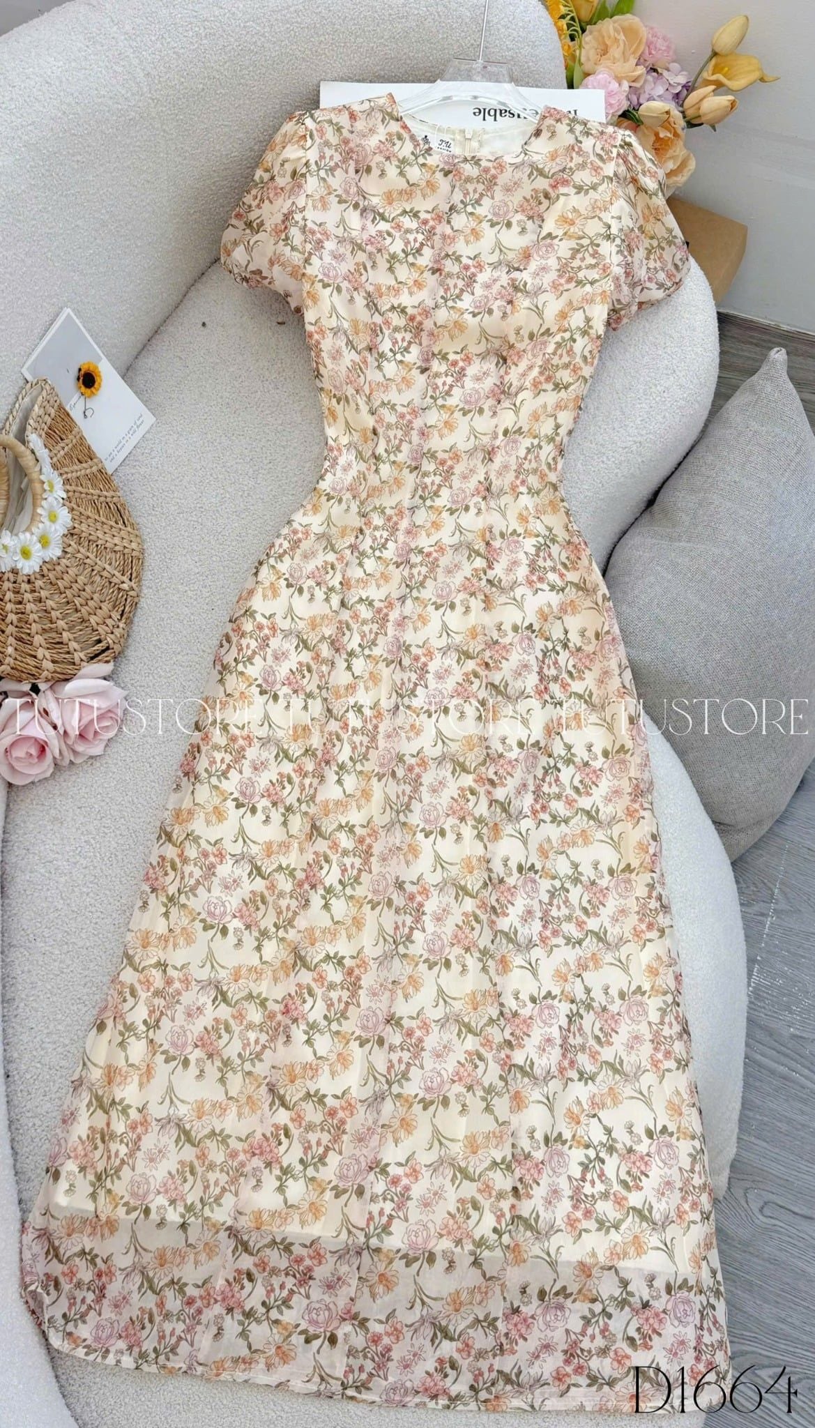 Đầm Voan Thiết Kế Tay Ngắn Dáng A Dài Đi Chơi TuTu Store Mã D1664