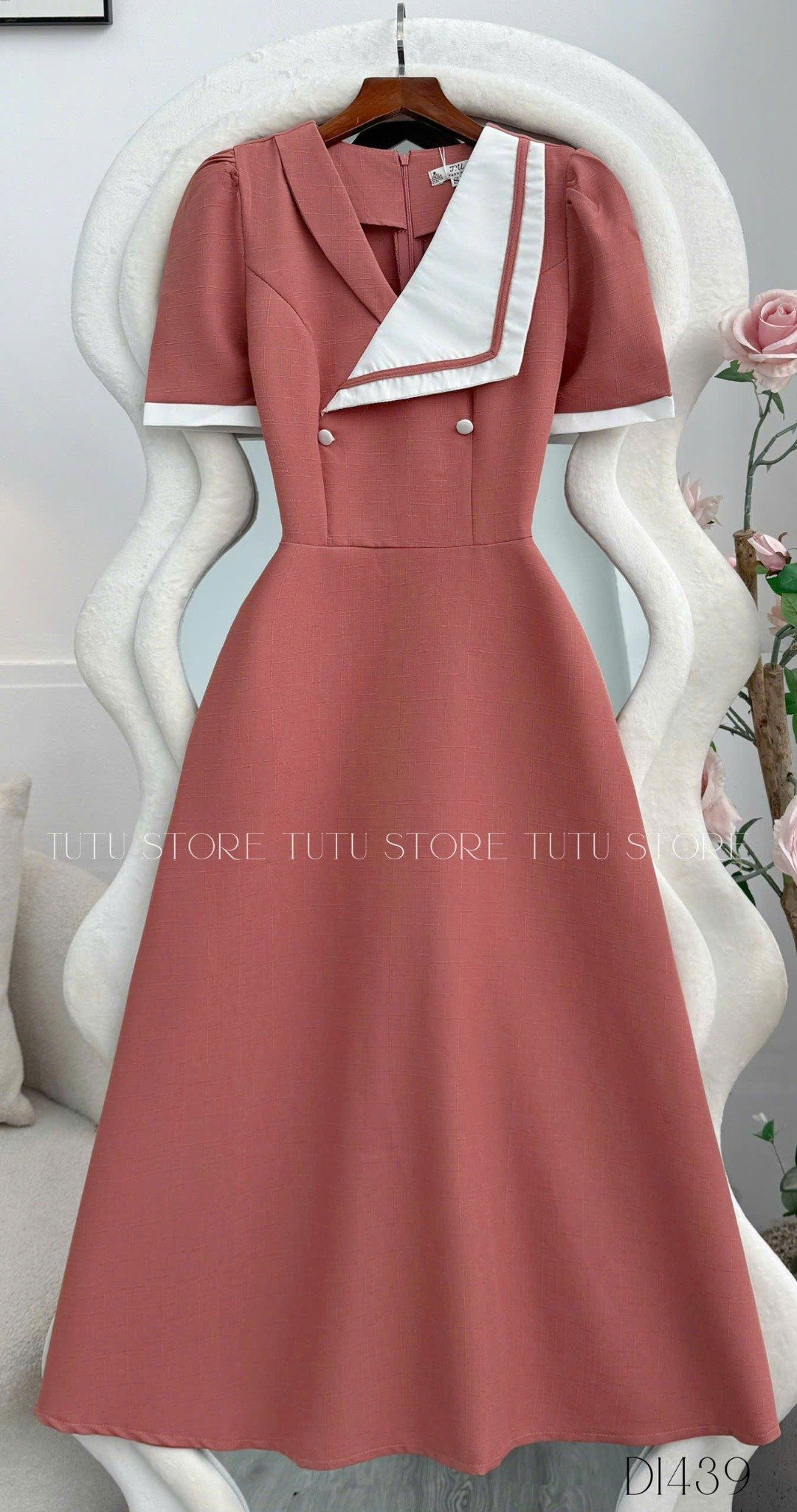 Đầm Linen Gân Thiết Kế TuTu Store Phù Hợp Công Sở Dành Cho Nữ - Mã D1439