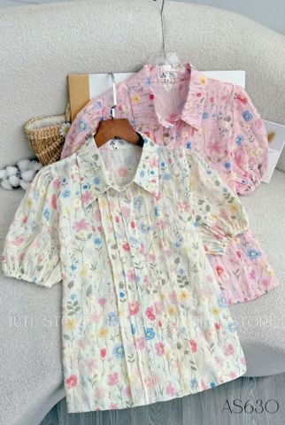 Áo Kiểu Sơ Mi Cổ Tròn Kate Thêu Thiết Kế TuTu Store Dành Cho Nữ Mã AS630