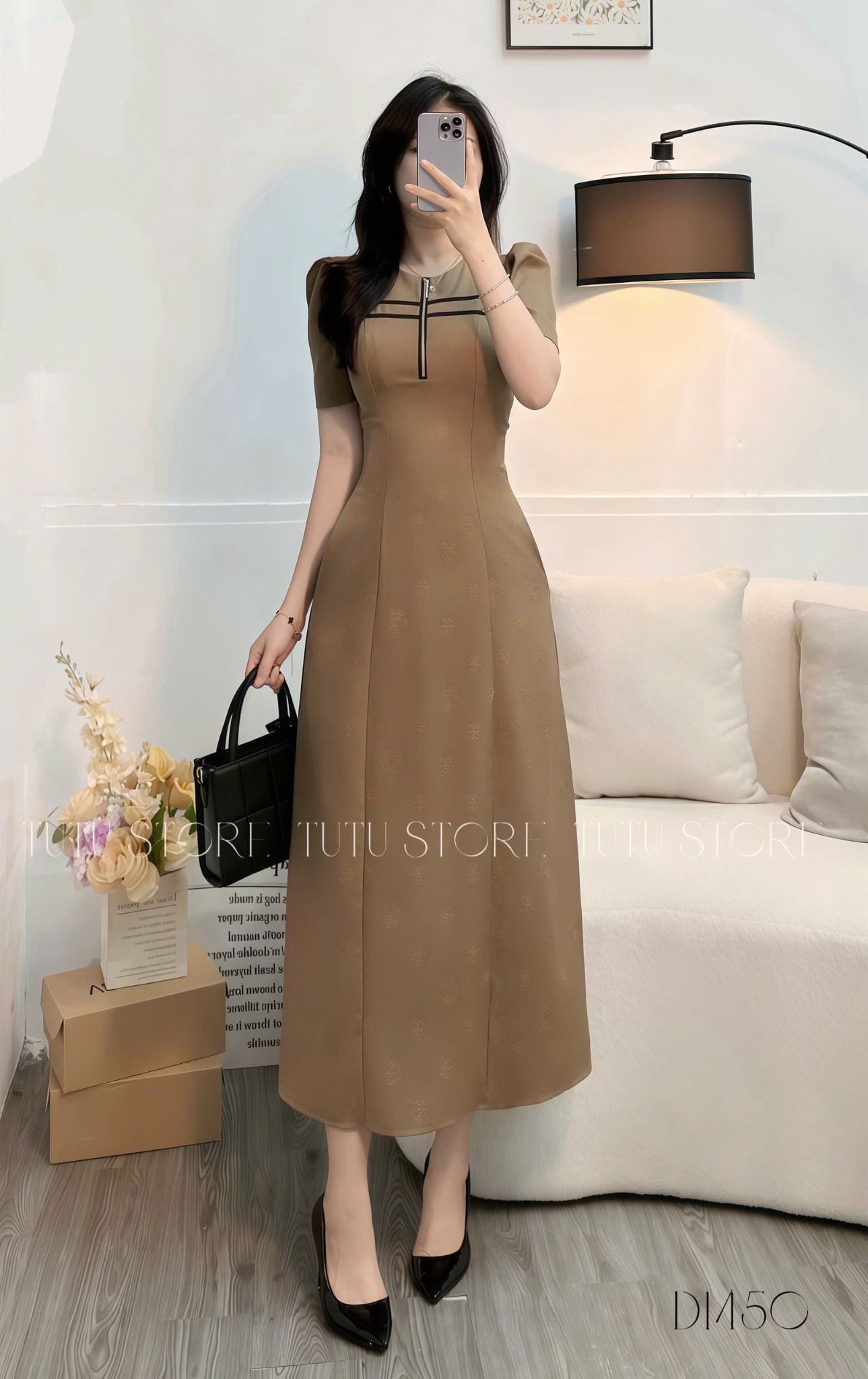 Đầm Bố Dập Hoa Thiết Kế TuTu Store Phù Hợp Đi Tiệc Dành Cho Nữ - Mã D1450