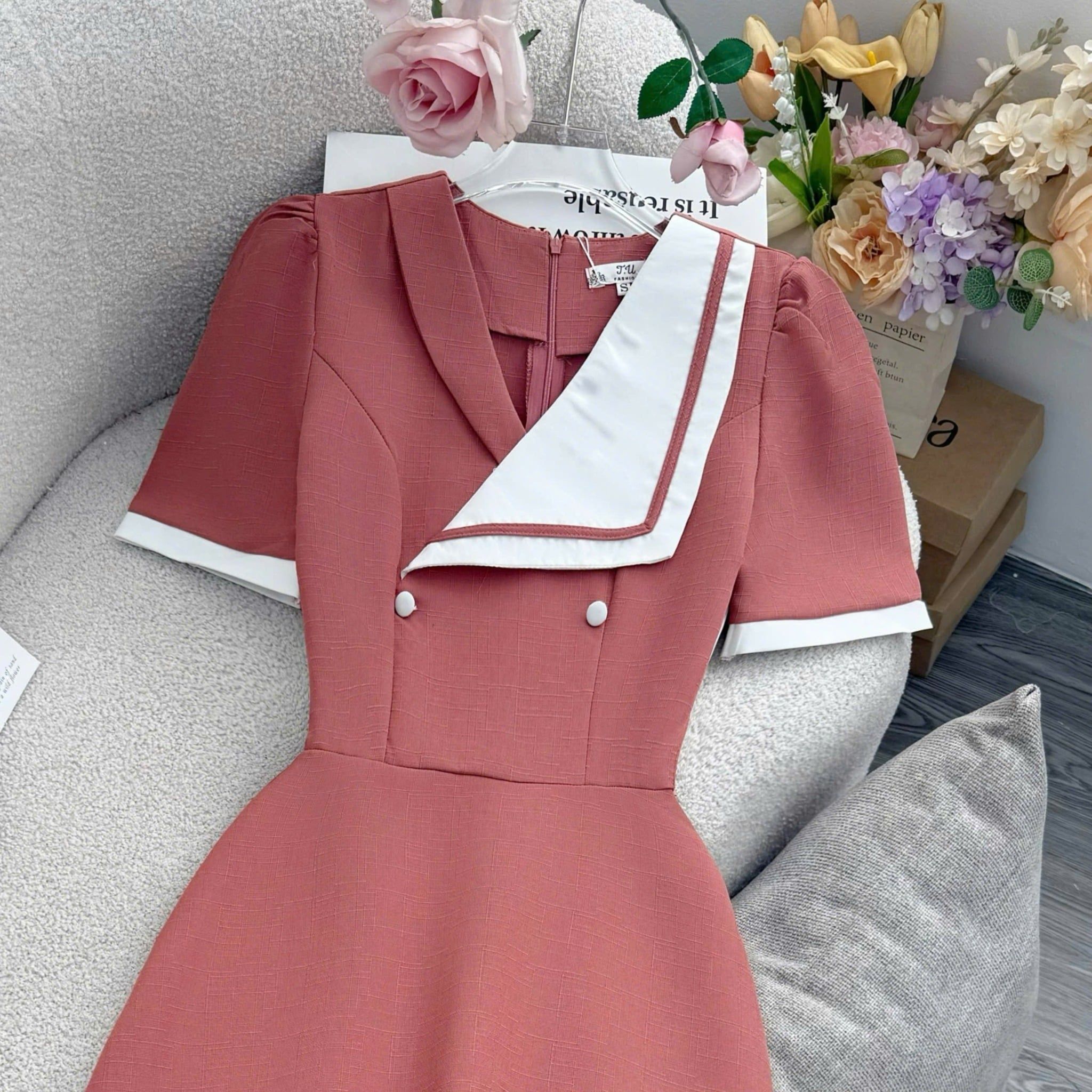 Đầm Linen Gân Thiết Kế TuTu Store Phù Hợp Công Sở Dành Cho Nữ - Mã D1439