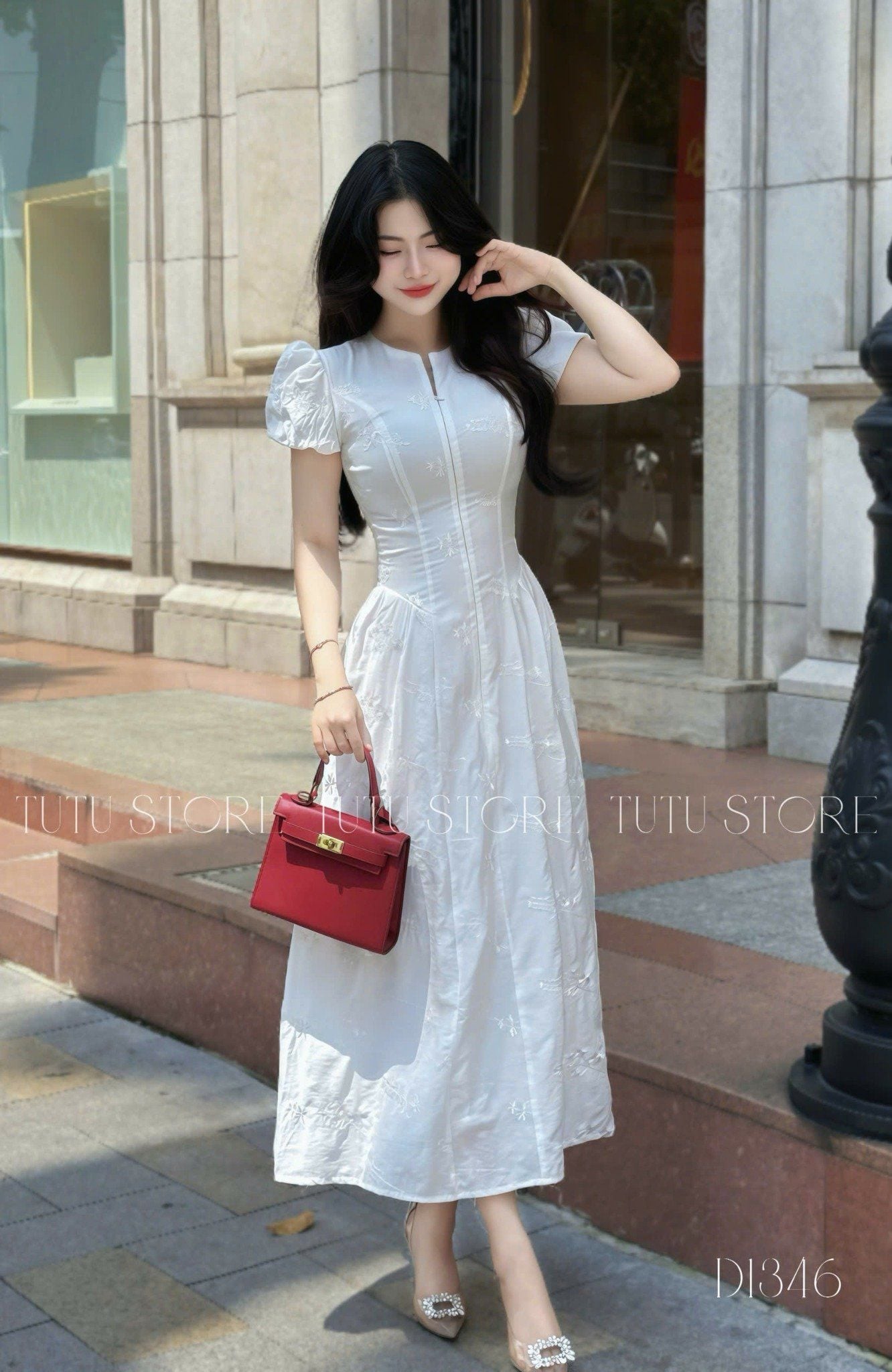 Đầm Tơ Thêu Thiết Kế TuTu Store Phù Hợp Đi Làm Dành Cho Nữ - Mã D1346