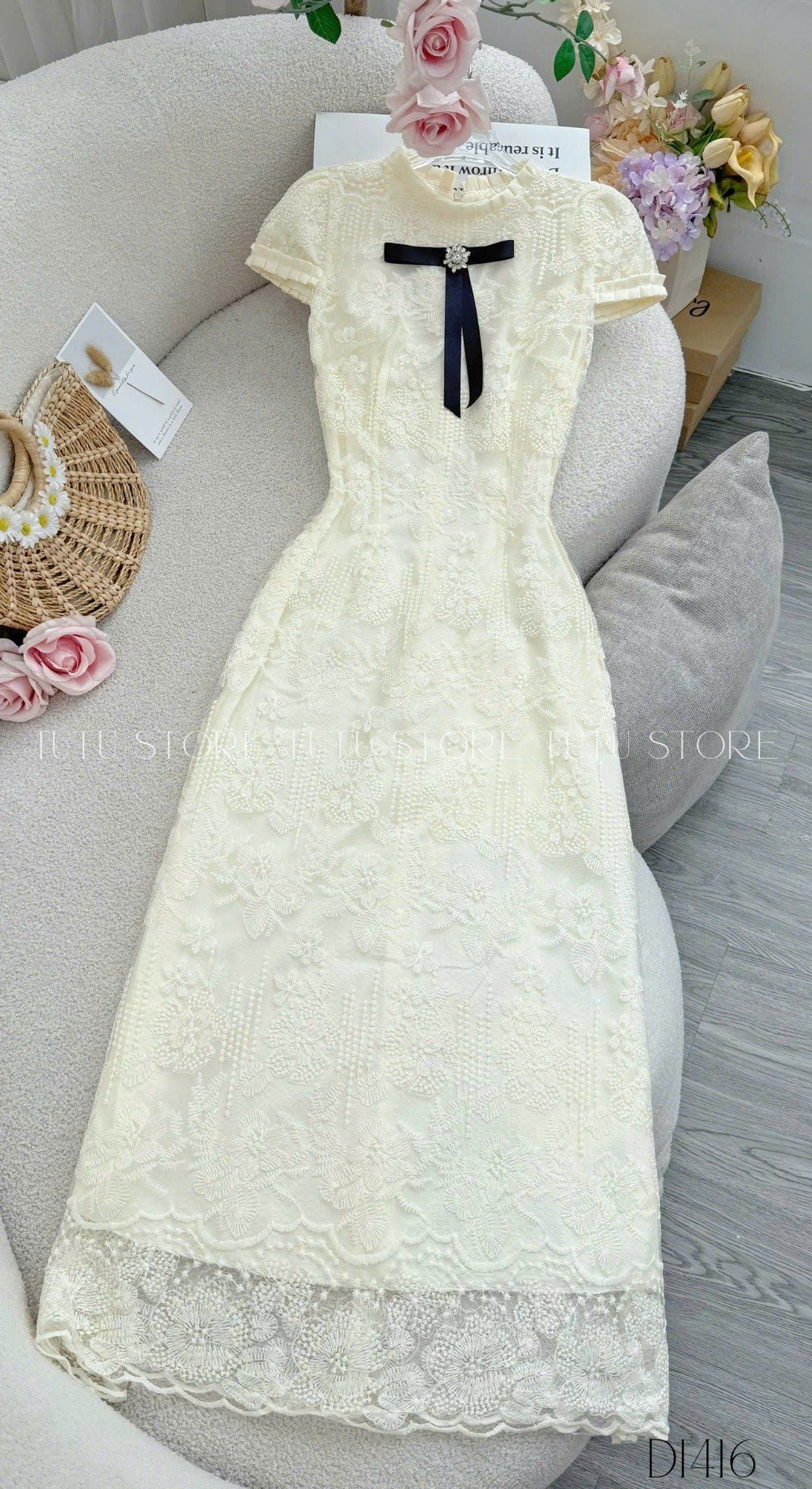 Đầm Ren Cotton Thiết Kế TuTu Store Phù Hợp Đi Tiệc Dành Cho Nữ - Mã D1416