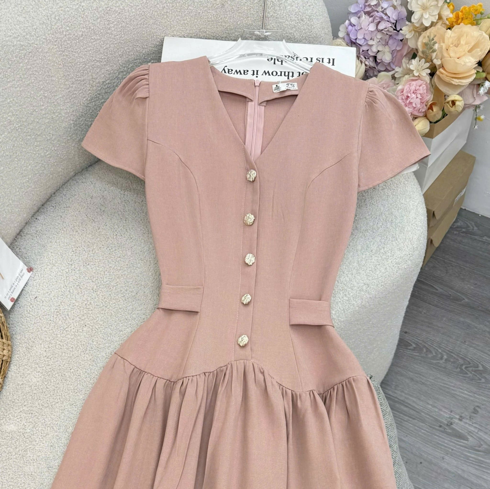 Đầm Thiết Kế Cổ V Dáng Xòe Dính Nút Kèm Thắt Nơ Đi Tiệc TuTu Store Mã D1966
