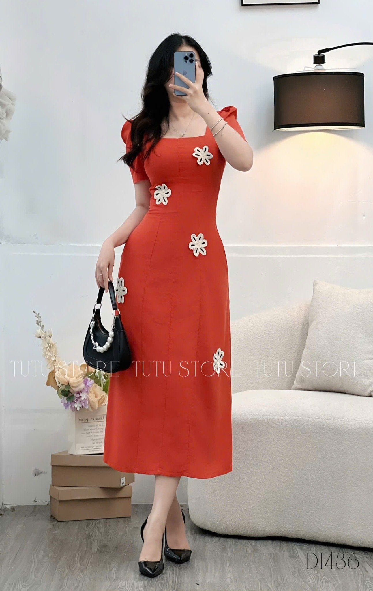 Đầm Thiết Kế Cổ Vuông Linen Cotton thiết Kế TuTu Store Dành Cho Nữ Mã D1436