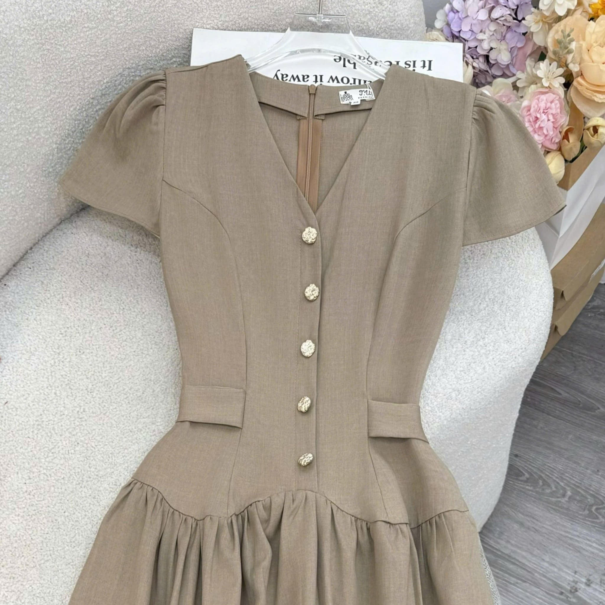 Đầm Thiết Kế Cổ V Dáng Xòe Dính Nút Kèm Thắt Nơ Đi Tiệc TuTu Store Mã D1966