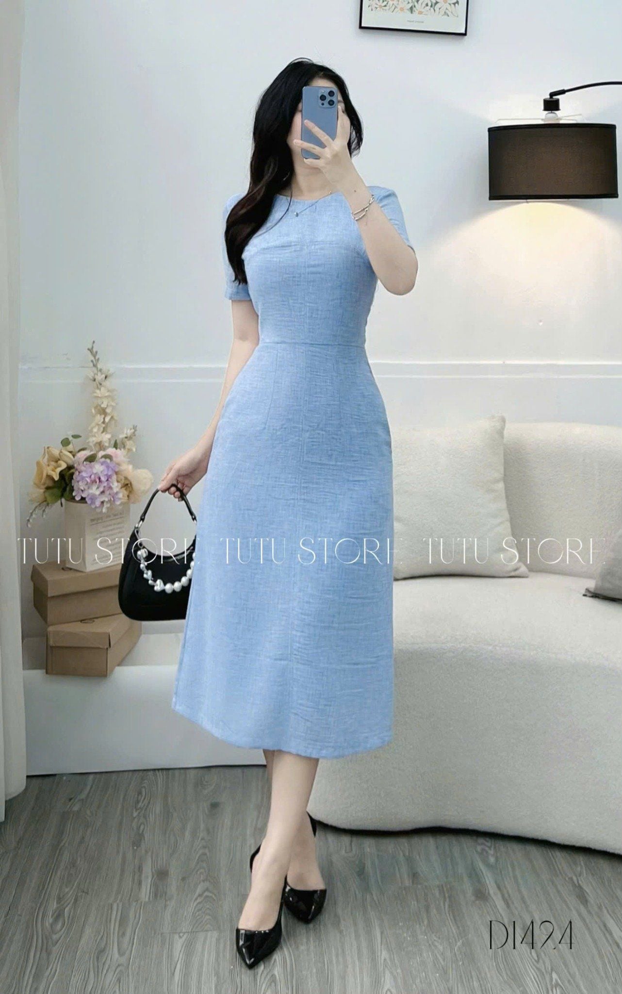 Đầm Linen Xước Thiết Kế TuTu Store Phù Hợp Đi Làm Dành Cho Nữ - Mã D1424