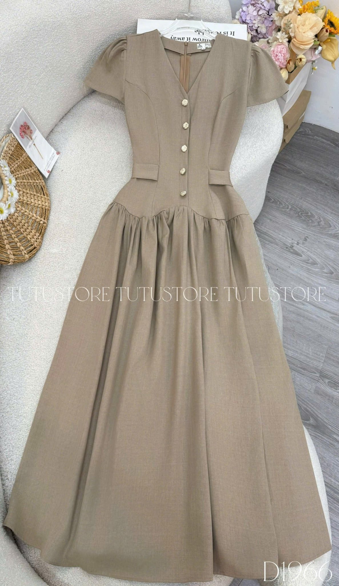 Đầm Thiết Kế Cổ V Dáng Xòe Dính Nút Kèm Thắt Nơ Đi Tiệc TuTu Store Mã D1966