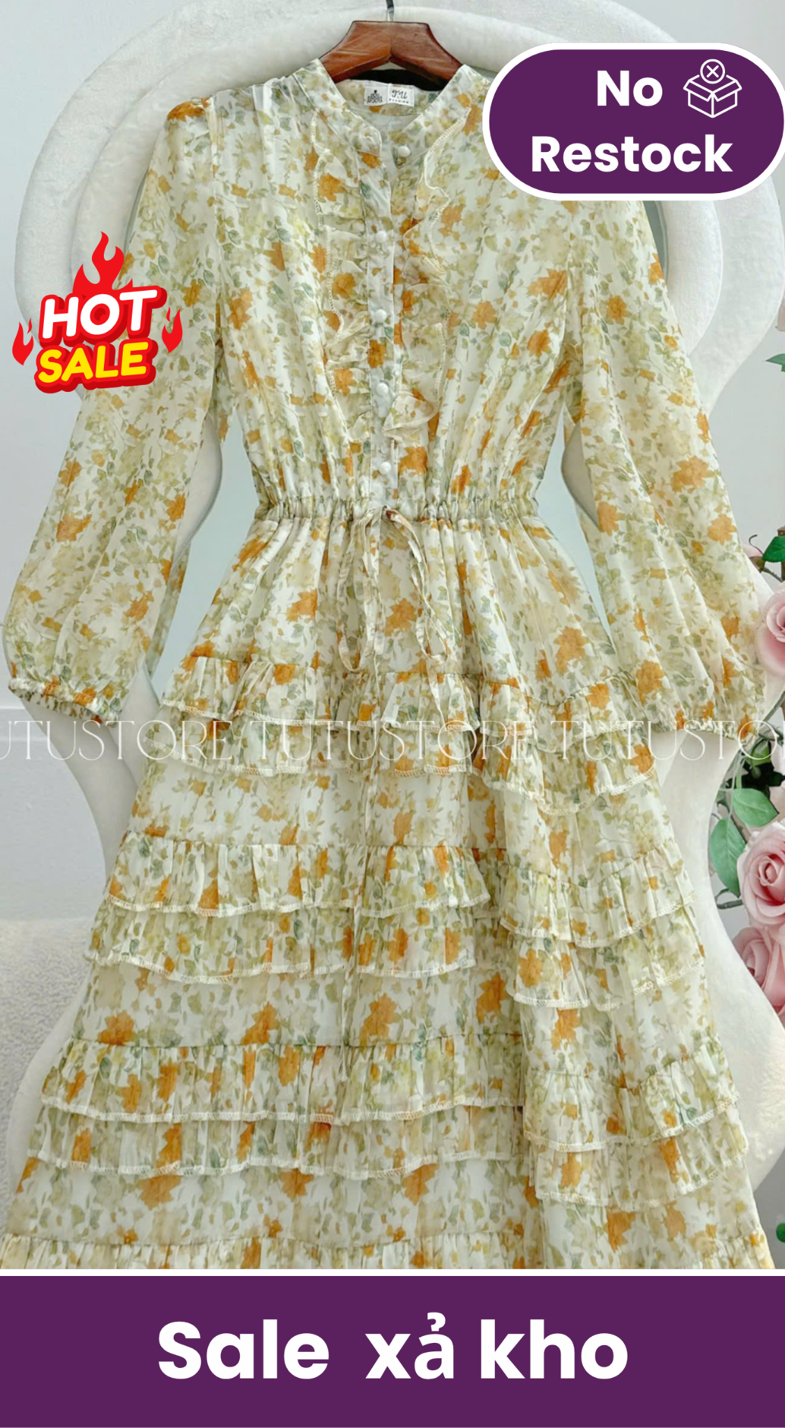 Đầm Voan Thiết Kế Cổ Sơ Mi Tay Dài Dáng Xòe TuTu Store Mã D1689