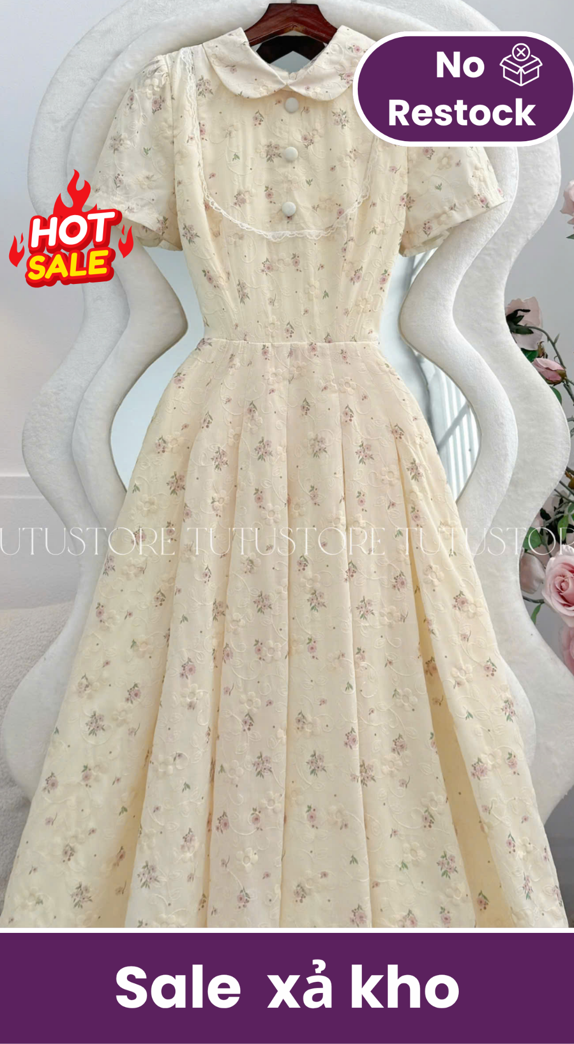 Đầm Thiết Kế Cổ Tròn Kiểu Sơ Mi Dáng Xòe Nữ Tính TuTu Store Mã D1729