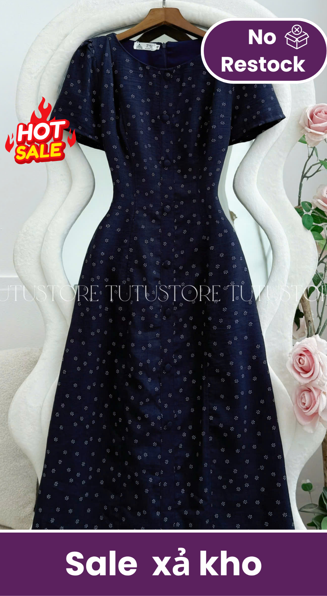 Đầm Hoa Nhí Thiết Kế Form A Nút Kiểu Đi Chơi TuTu Store Mã D1750
