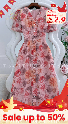 Đầm Hoa Thiết Kế Cổ V Dáng Dài Đi Chơi TuTu Store Mã D1753