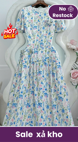 Đầm Hoa Thiết Kế Cổ Tròn Đính Hoa Chiết Eo Đi Chơi TuTu Store Mã D1789